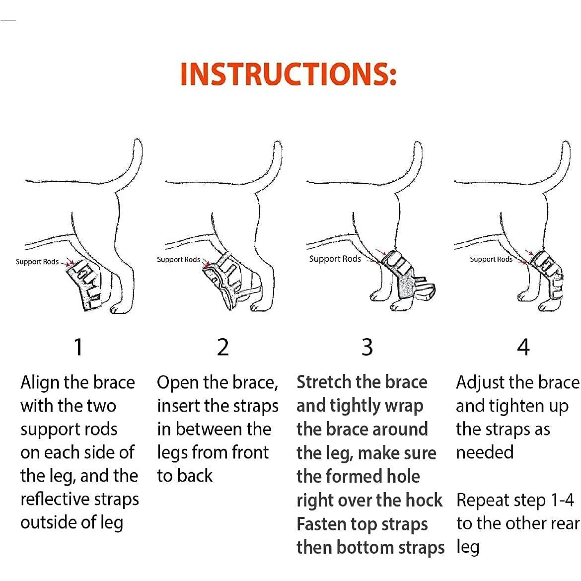 NeoAlly 3-in-1 Long Rear Leg Hock Brace - Rigid and Spring Inserts | Safety Reflective Straps [Long Version] (Pair) - Image 6