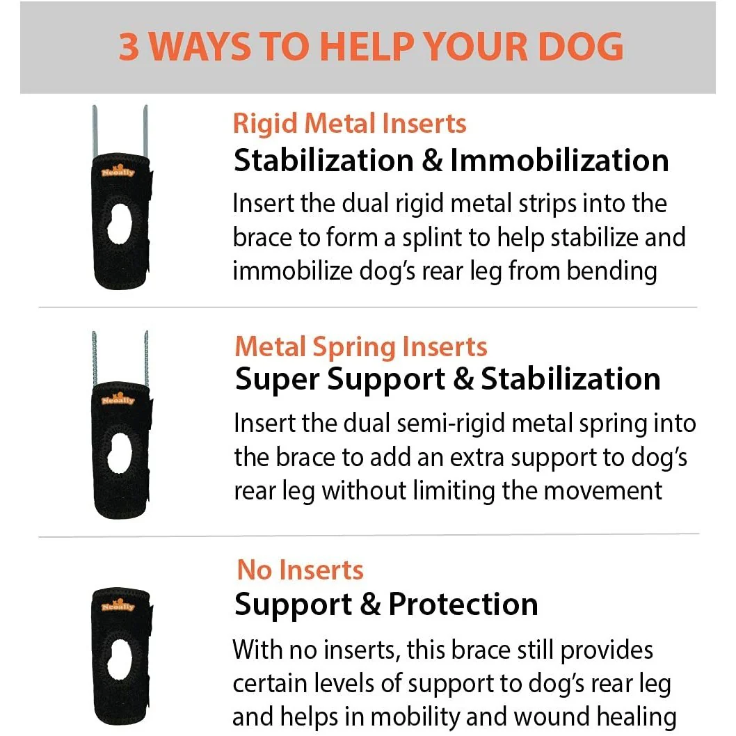 NeoAlly 3-in-1 Short Rear Leg Hock Brace for Smaller Dogs with Rigid and Spring Inserts | Safety Reflective Straps [Short Version] (Pair) - Image 5