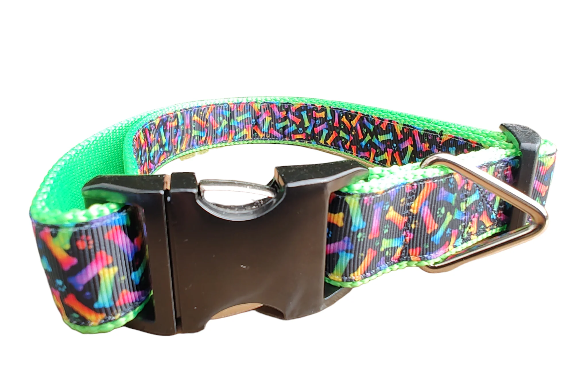 Neon Bones Green Nylon Dog Collar MD, LG, XL, Leash - Image 2