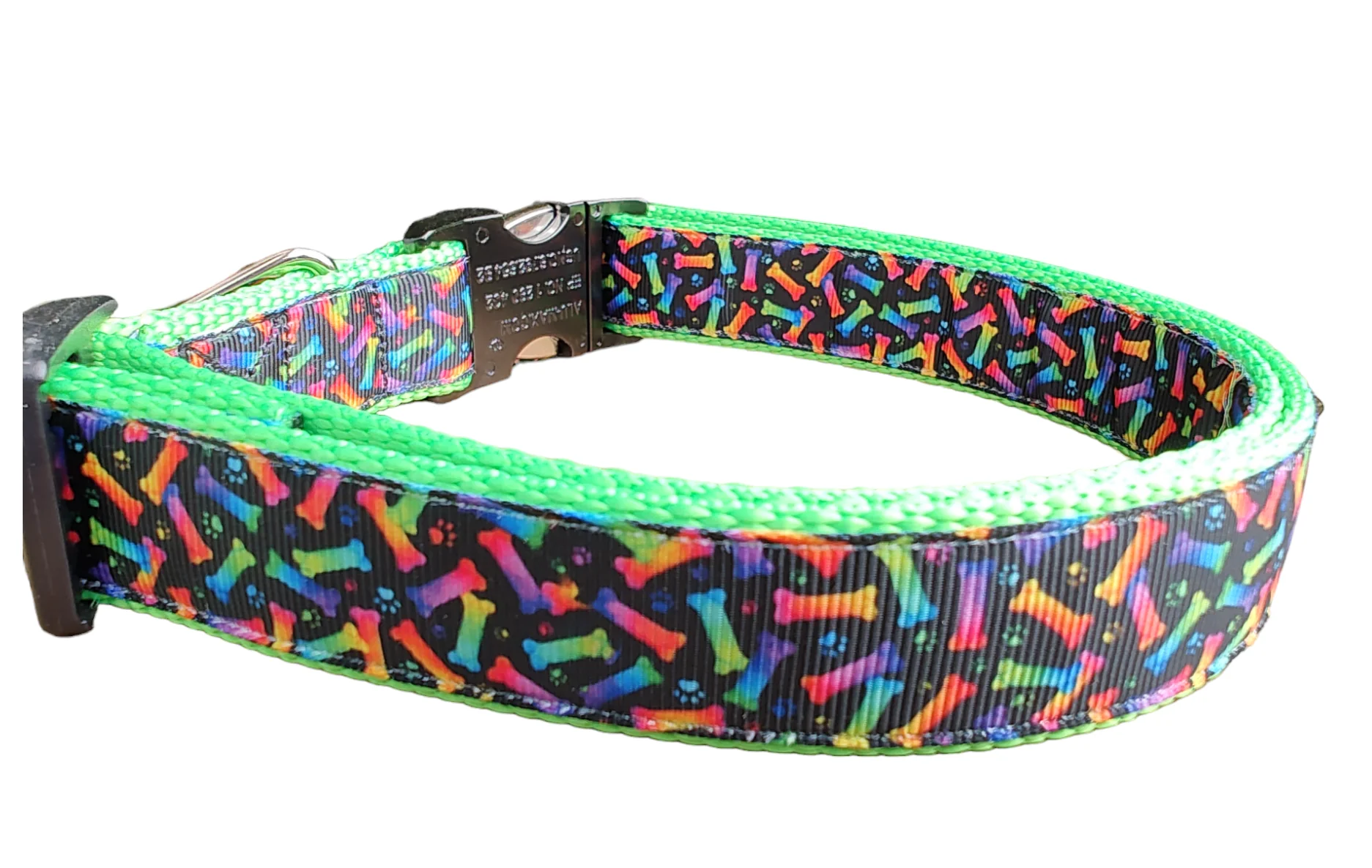 Neon Bones Green Nylon Dog Collar MD, LG, XL, Leash - Image 5