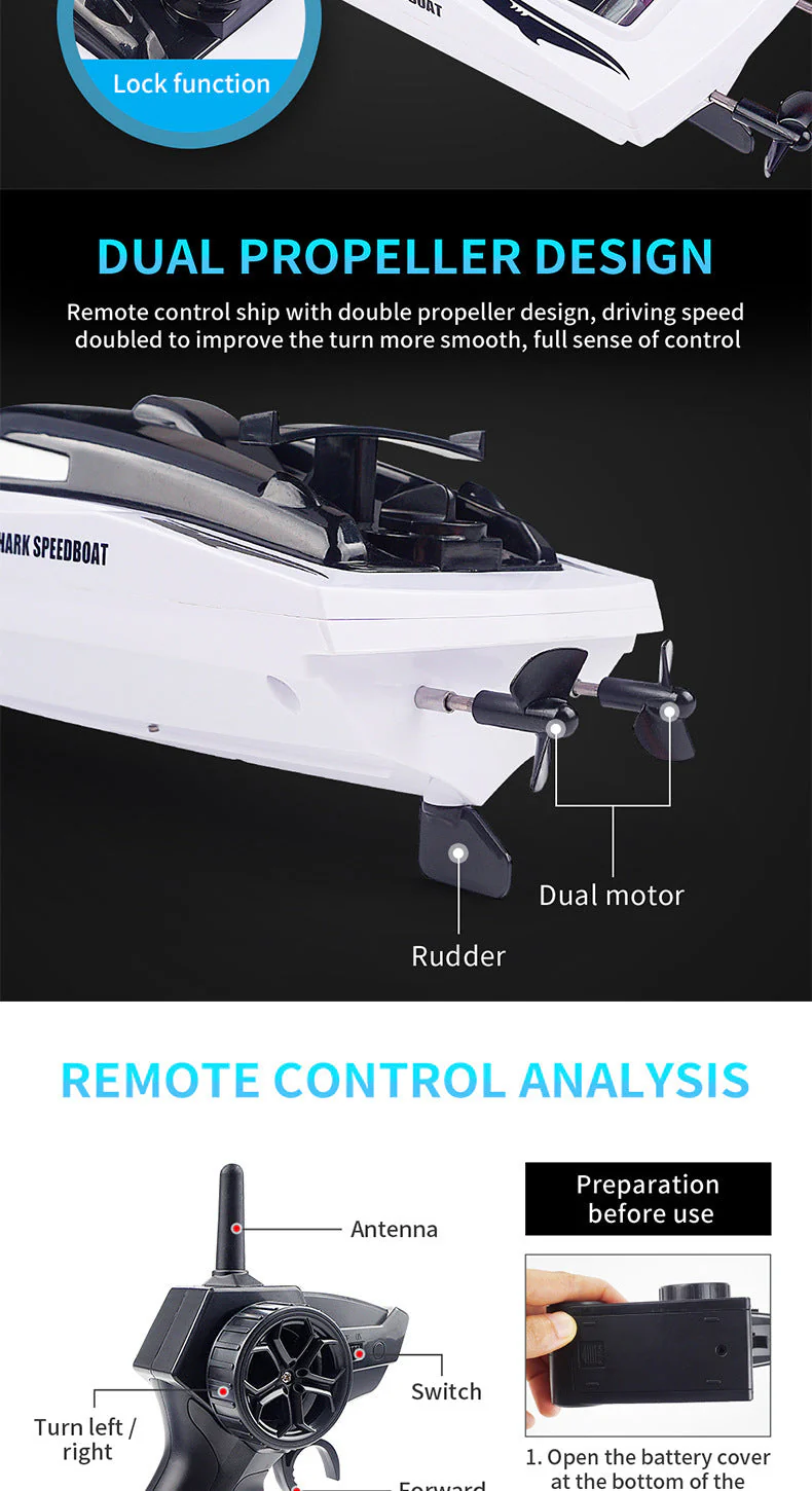 New Electric Shark RC Boat Vehicles Waterproof Swimming Pool Simulation Model Toys 2 In 1 High-speed Remote Control Boat - Image 3