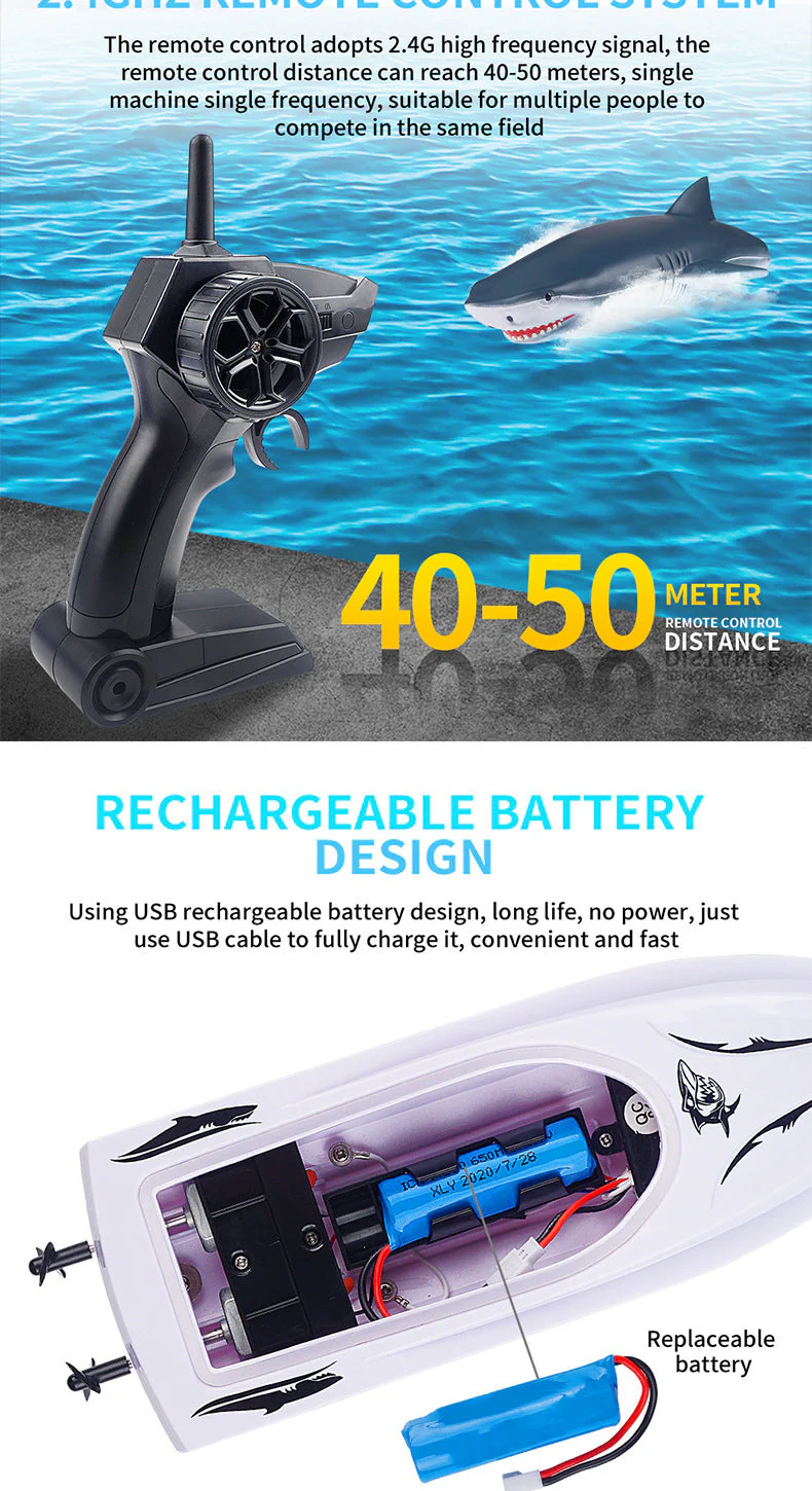 New Electric Shark RC Boat Vehicles Waterproof Swimming Pool Simulation Model Toys 2 In 1 High-speed Remote Control Boat - Image 4