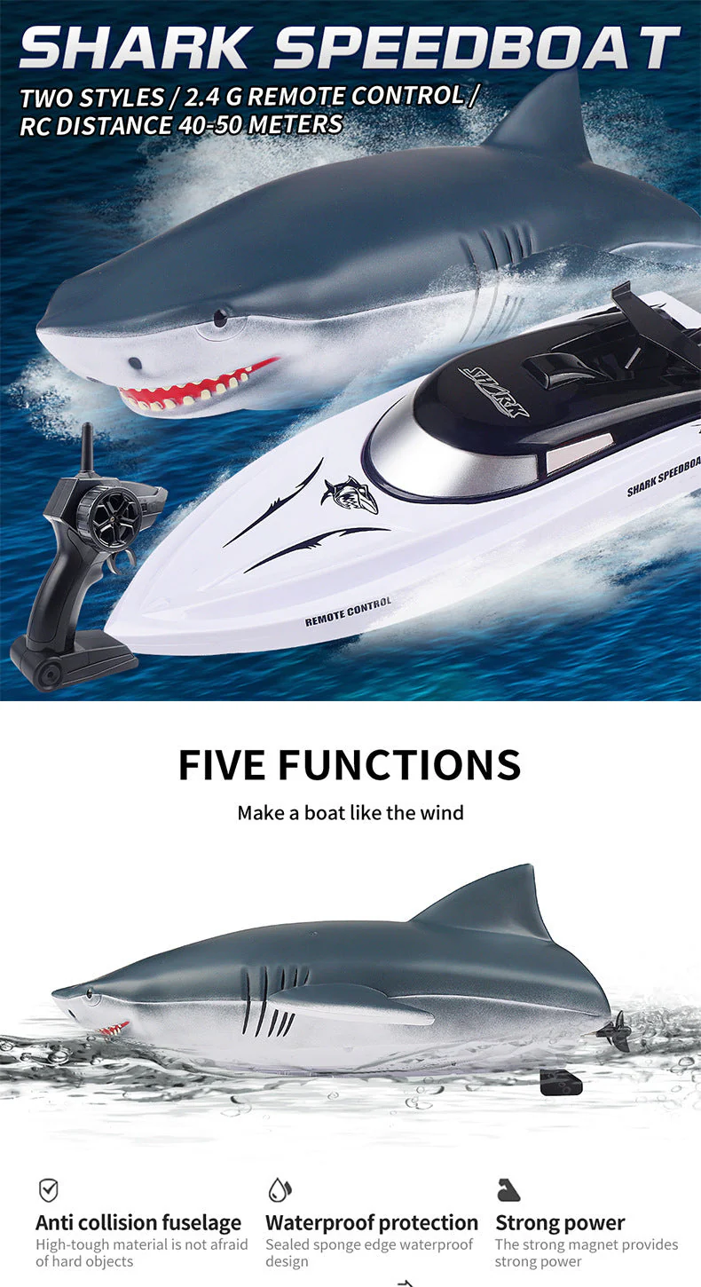 New Electric Shark RC Boat Vehicles Waterproof Swimming Pool Simulation Model Toys 2 In 1 High-speed Remote Control Boat - Image 5
