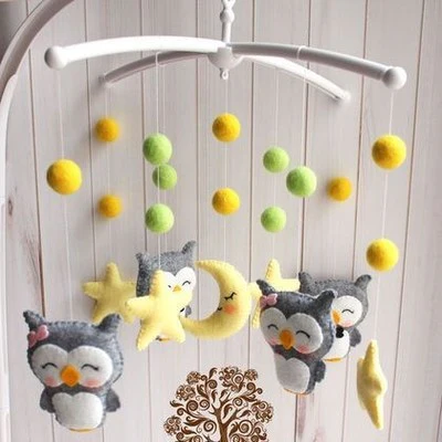 Newborn Owl Hand-Made Fabric Crib Rattle Toy - Image 3