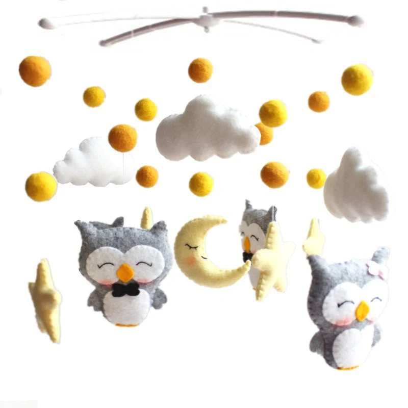 Newborn Owl Hand-Made Fabric Crib Rattle Toy - Image 4