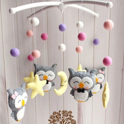 Newborn Owl Hand-Made Fabric Crib Rattle Toy - Image 5