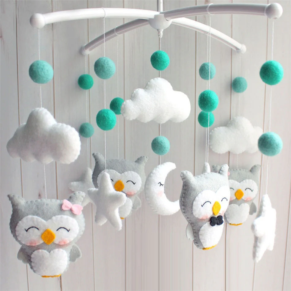 Newborn Owl Hand-Made Fabric Crib Rattle Toy - Image 6