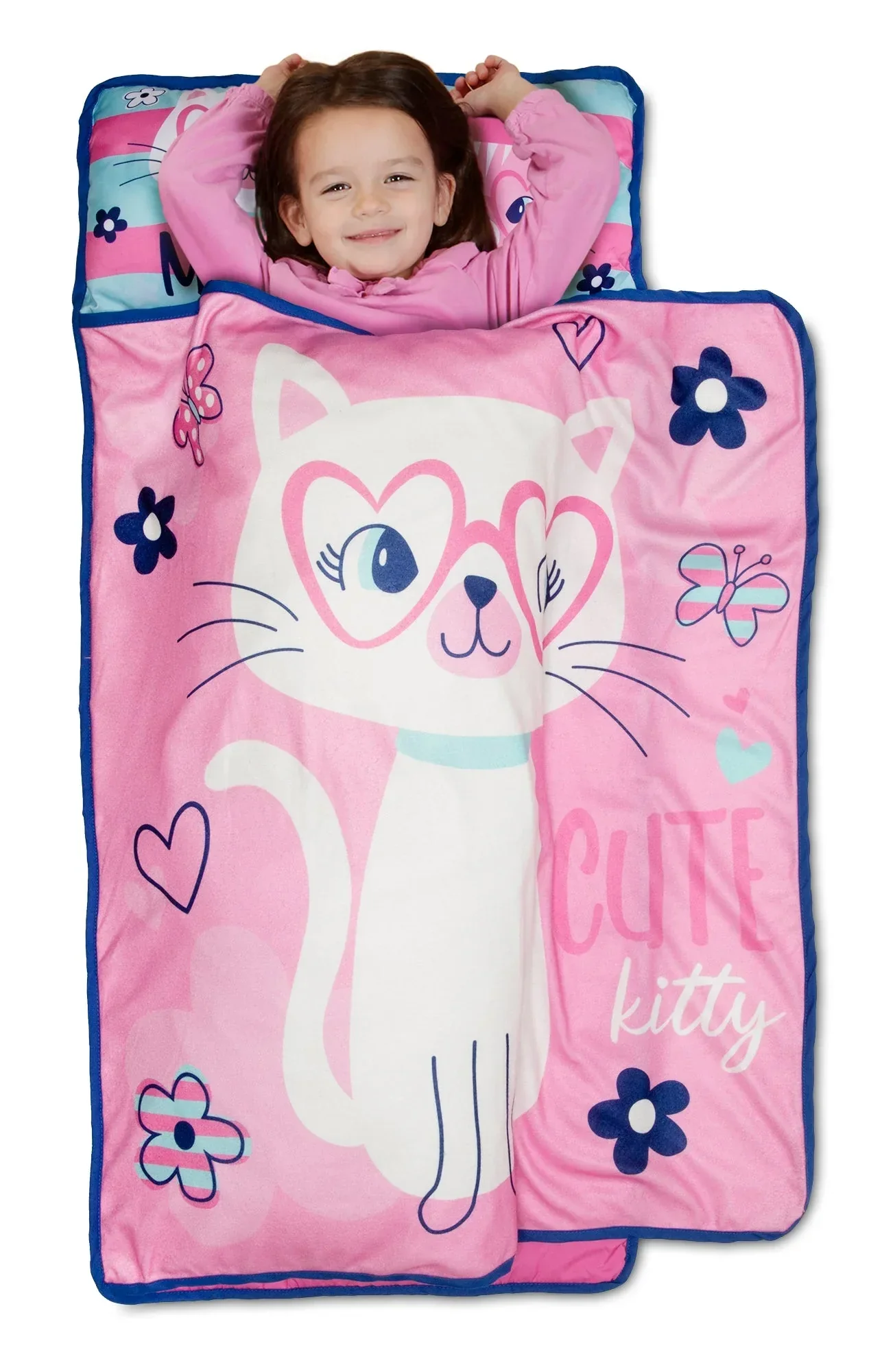 NoJo Cute Kitty Toddler Nap Mat - Includes Attached Pillow and Fleece Blanket - Image 2