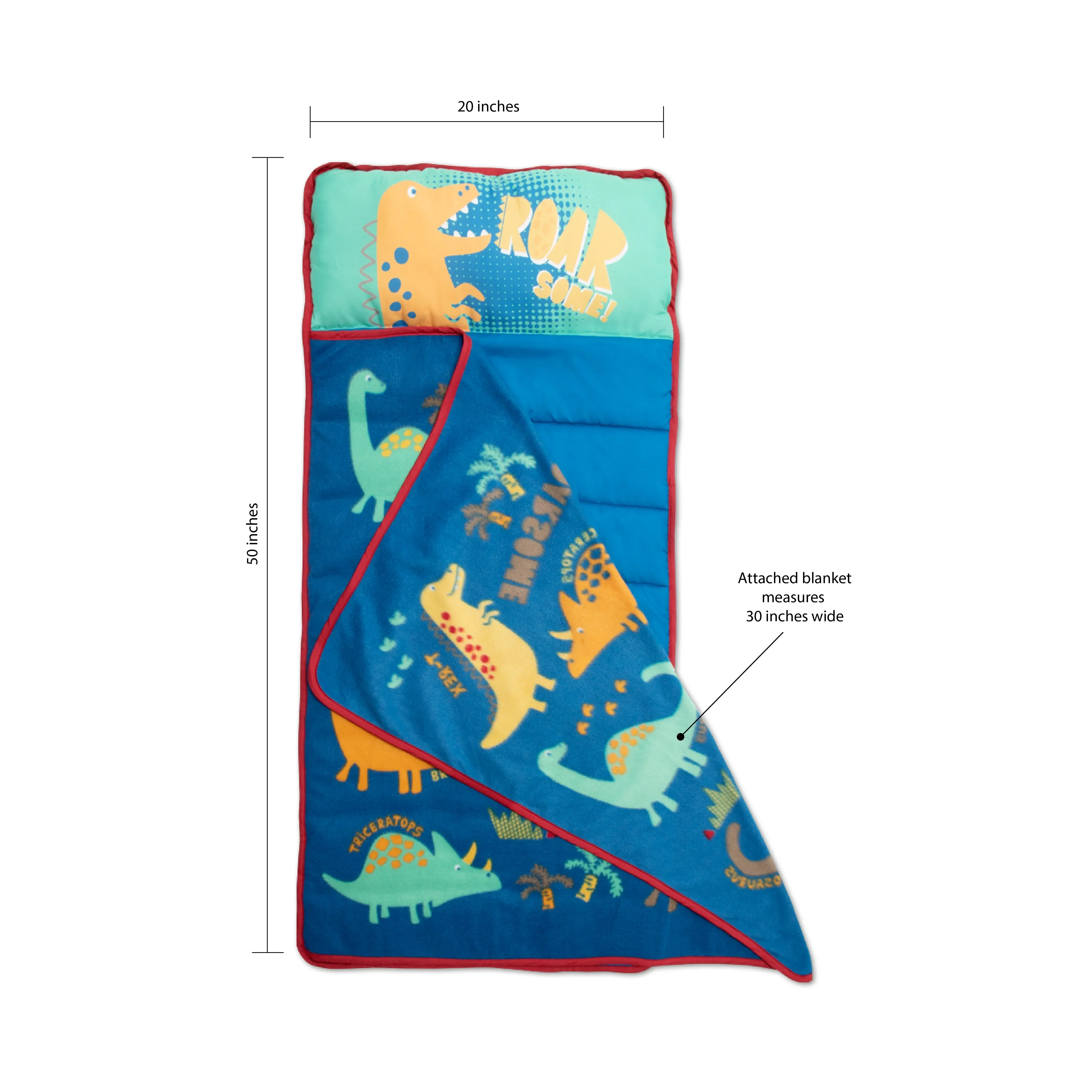 NoJo Dinosaurs Toddler Nap Mat - Includes Attached Pillow and Fleece Blanket - Image 9