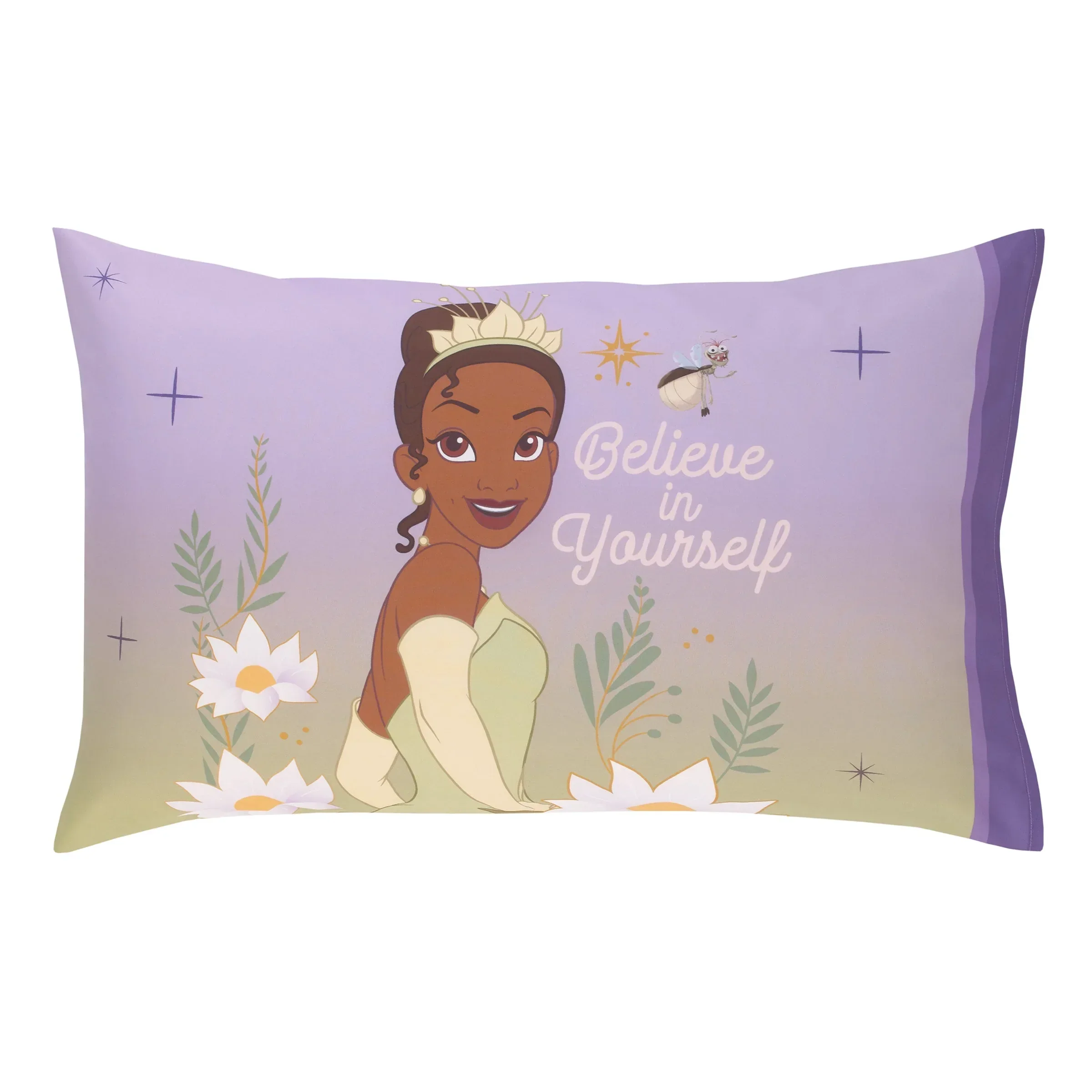 NoJo Disney Princess Tiana Create Your World 4 Piece Toddler Bed Set - Comforter, Fitted Bottom Sheet, Flat Top Sheet, Reversible Pillowcase, Lavender, Green, Yellow - Image 6