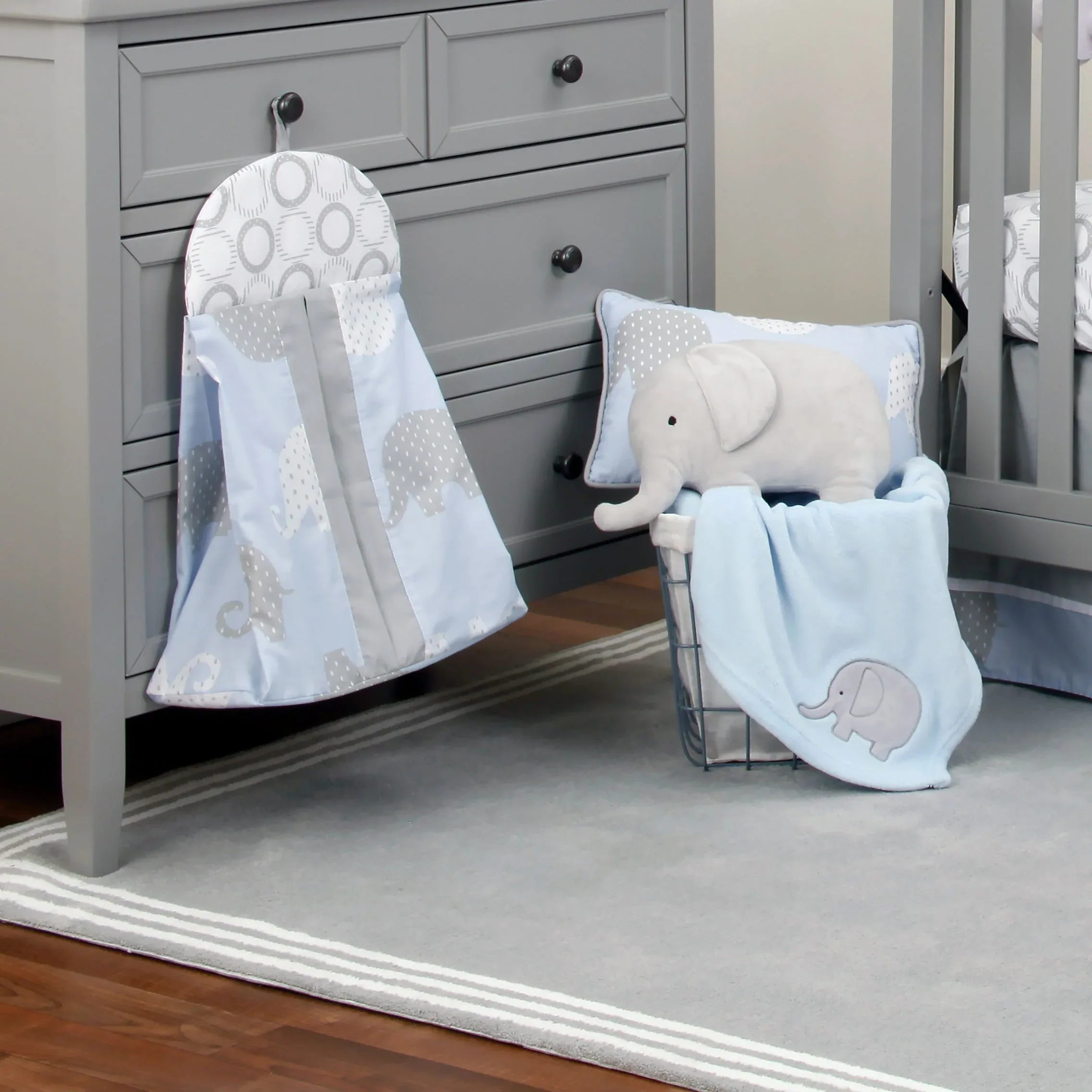 NoJo Dreamer Elephant Blue, Grey 8 Piece Nursery Crib Bedding Set - Image 12