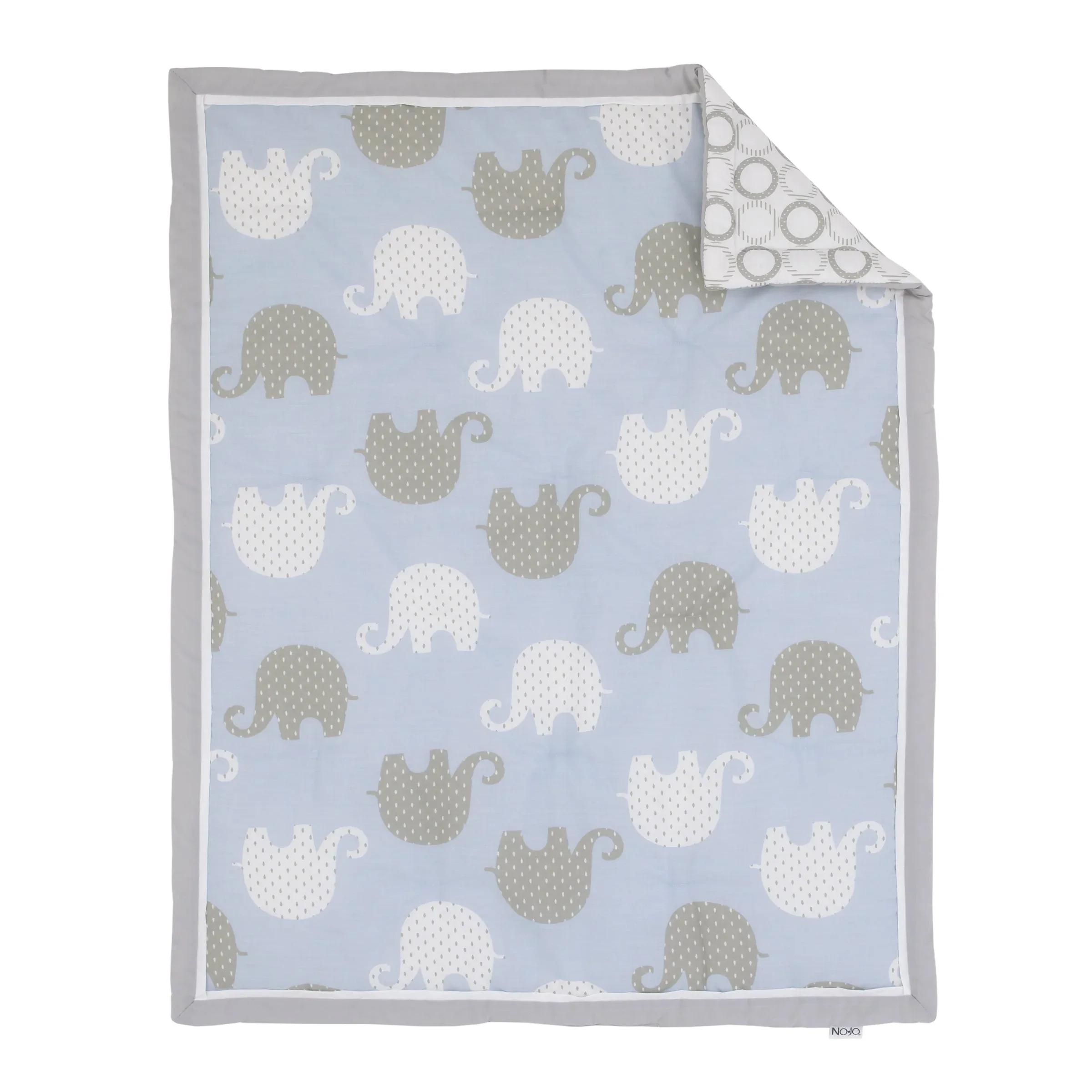 NoJo Dreamer Elephant Blue, Grey 8 Piece Nursery Crib Bedding Set - Image 2