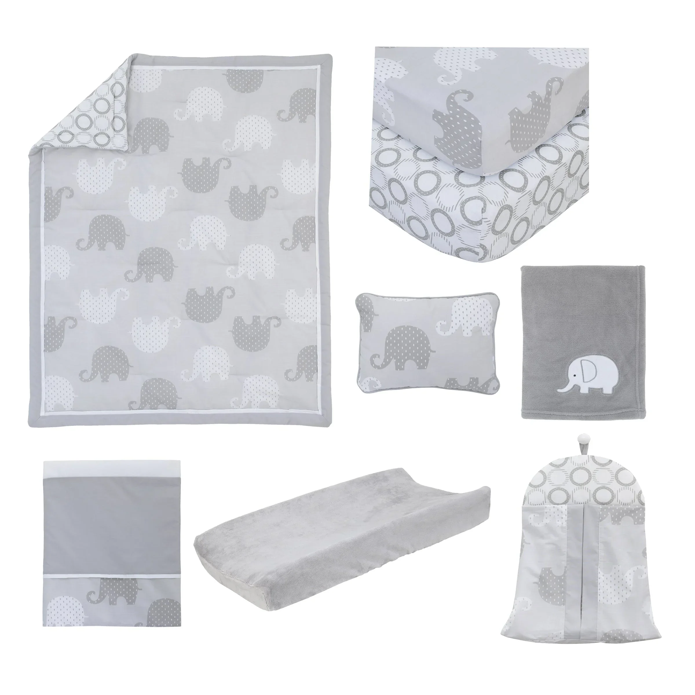NoJo Dreamer Gray Elephant 8-Piece Nursery Crib Bedding Set - Image 7