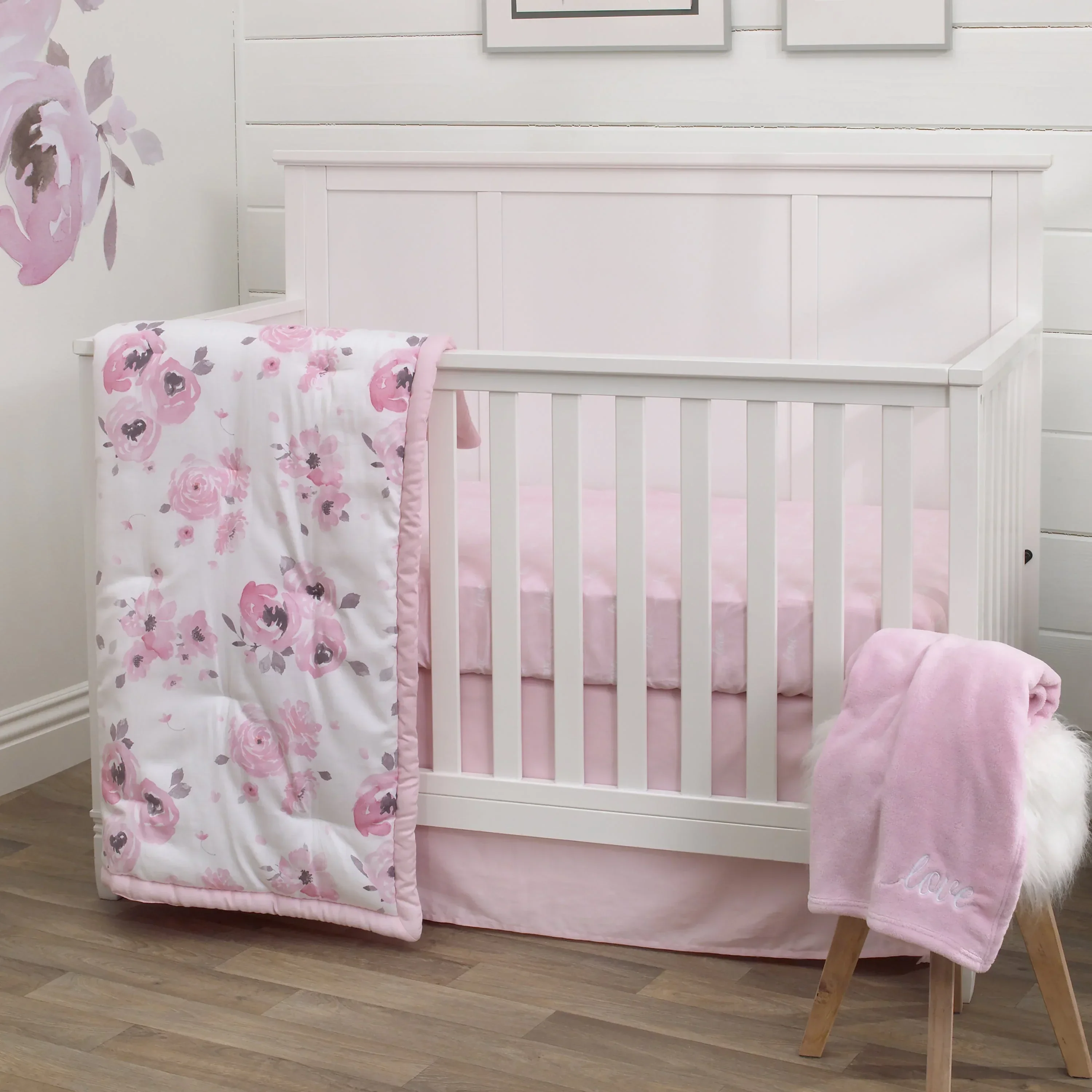 NoJo Dreamer Watercolor Floral 8 Piece Nursery Crib Bedding Set - Image 9