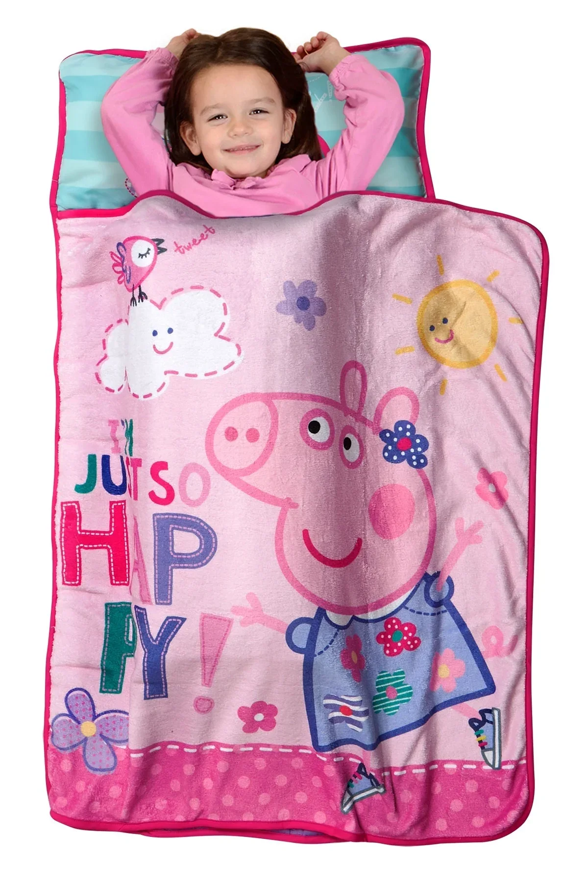 NoJo Peppa Pig I'm so Happy Toddler Nap Mat - Includes Attached Pillow and Fleece Blanket - Image 2