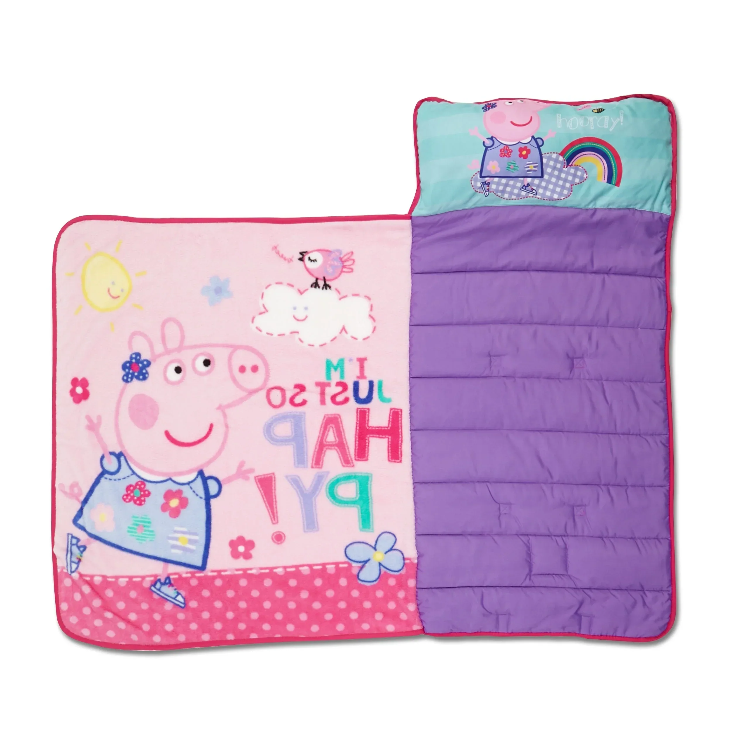 NoJo Peppa Pig I'm so Happy Toddler Nap Mat - Includes Attached Pillow and Fleece Blanket - Image 3