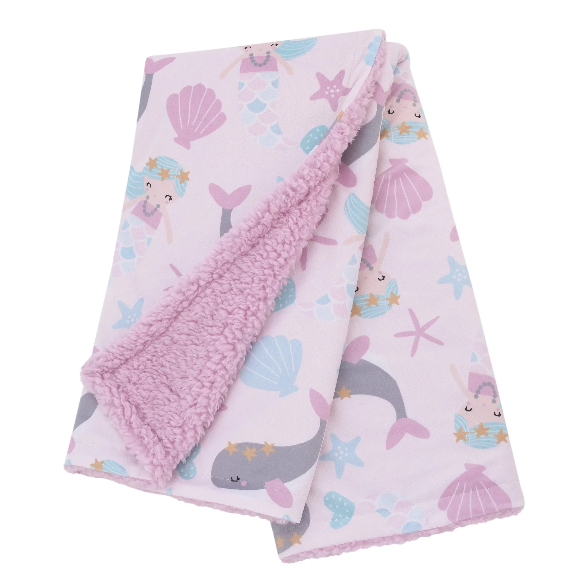 NoJo Sugar Reef Mermaid Pink, Aqua, Gray Super Soft Sherpa Baby Blanket - Image 2