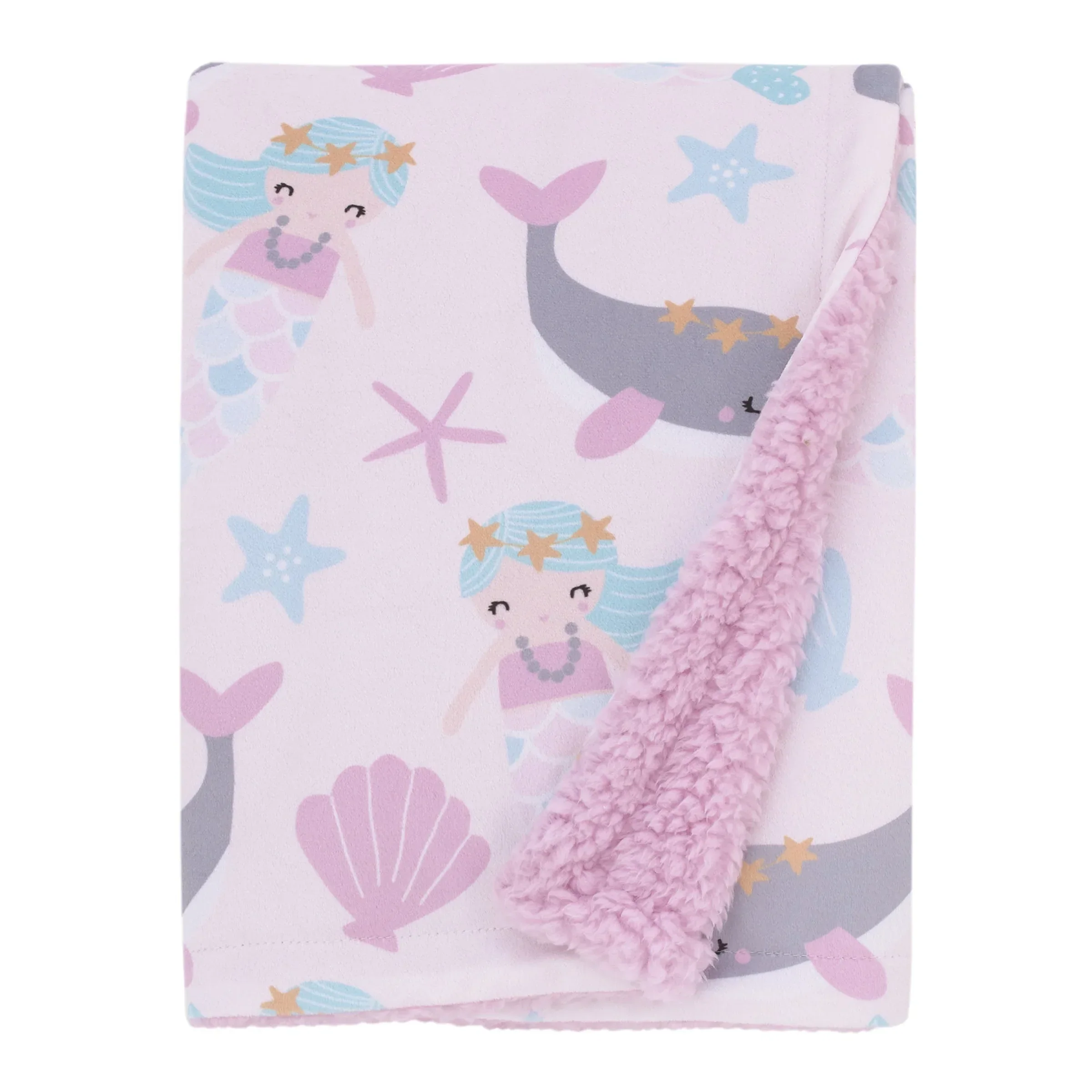 NoJo Sugar Reef Mermaid Pink, Aqua, Gray Super Soft Sherpa Baby Blanket - Image 3