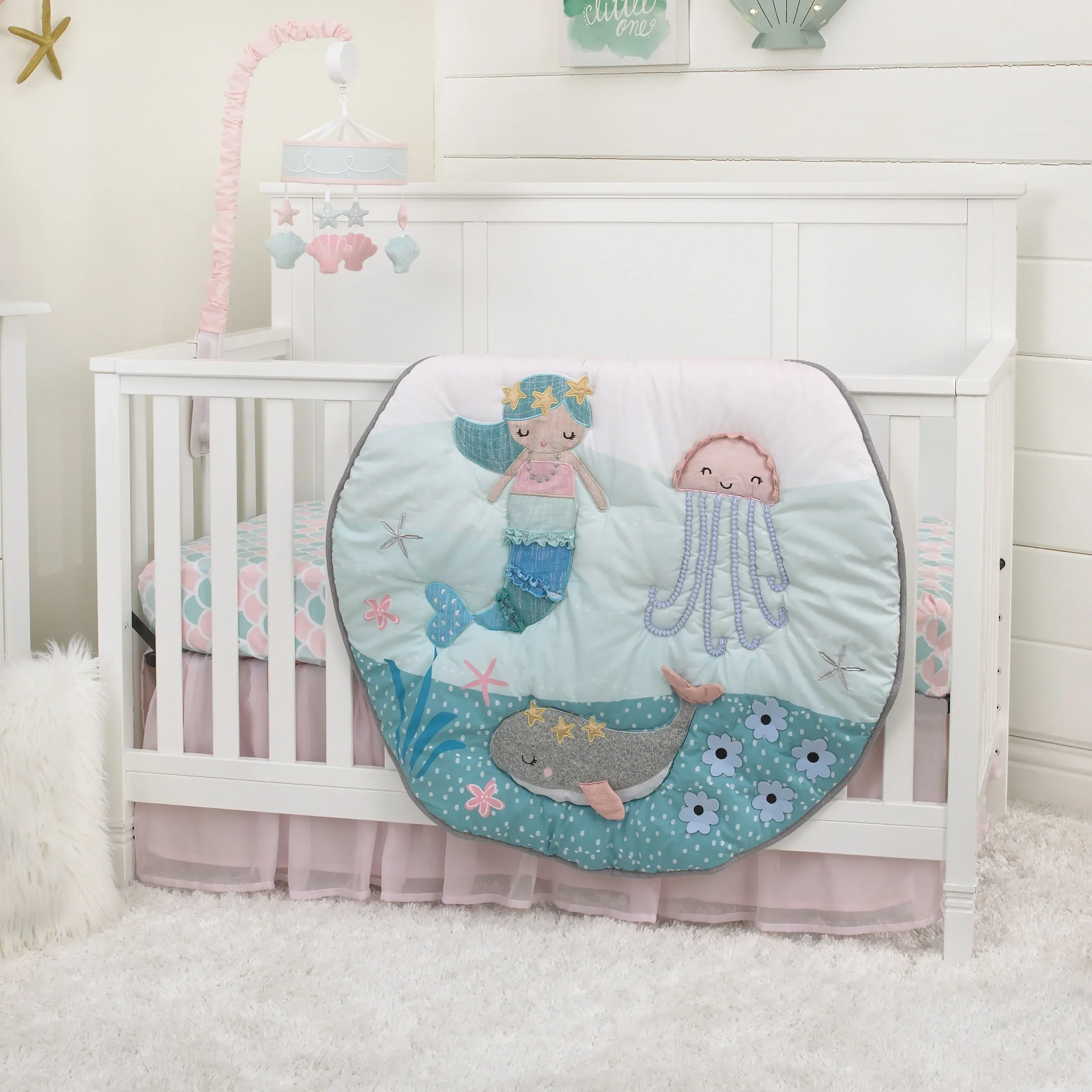 NoJo Sugar Reef Mermaid Pink, Aqua, Gray Super Soft Sherpa Baby Blanket - Image 5
