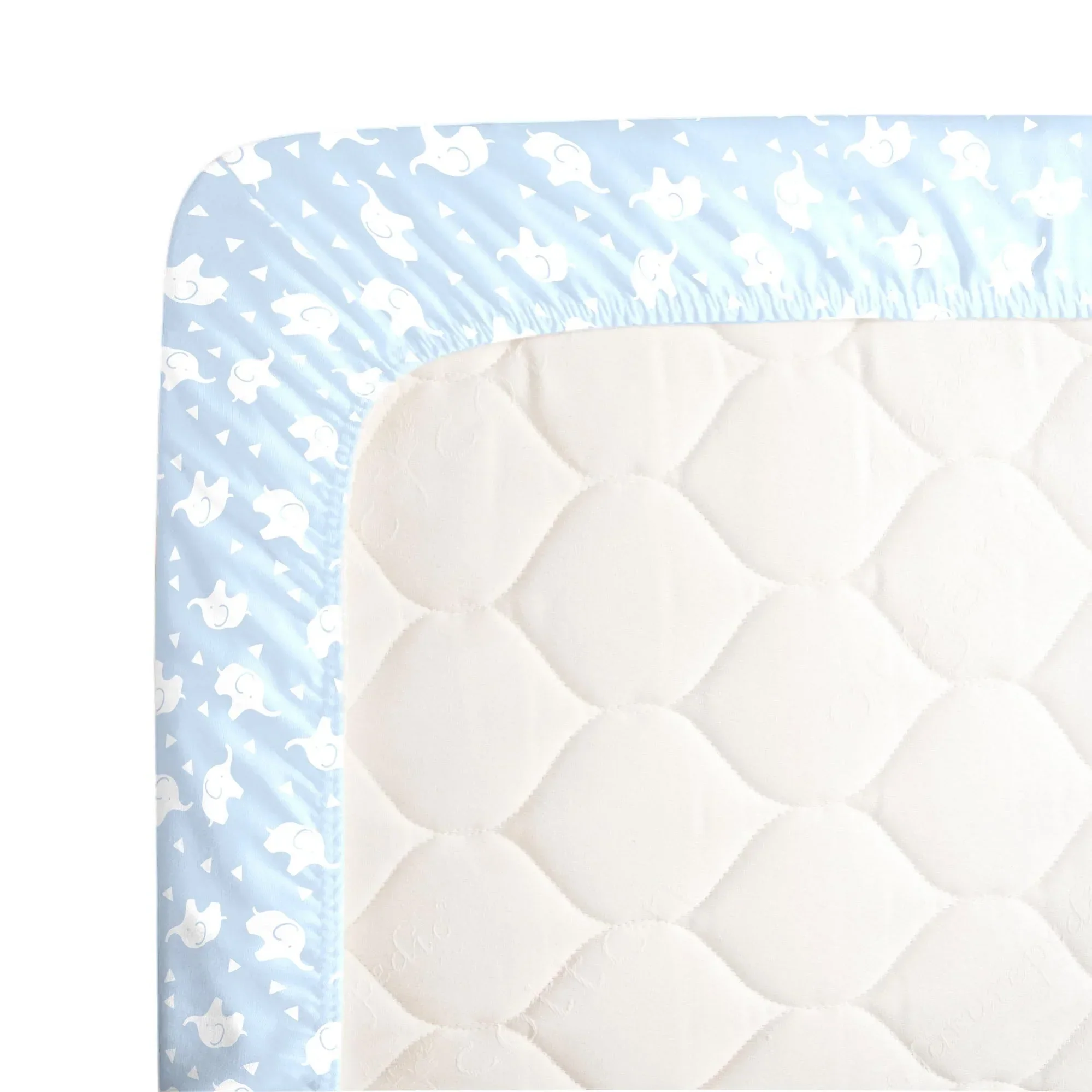 NoJo Super Soft Blue and White Elephant Fitted Mini Crib Sheet - Image 4