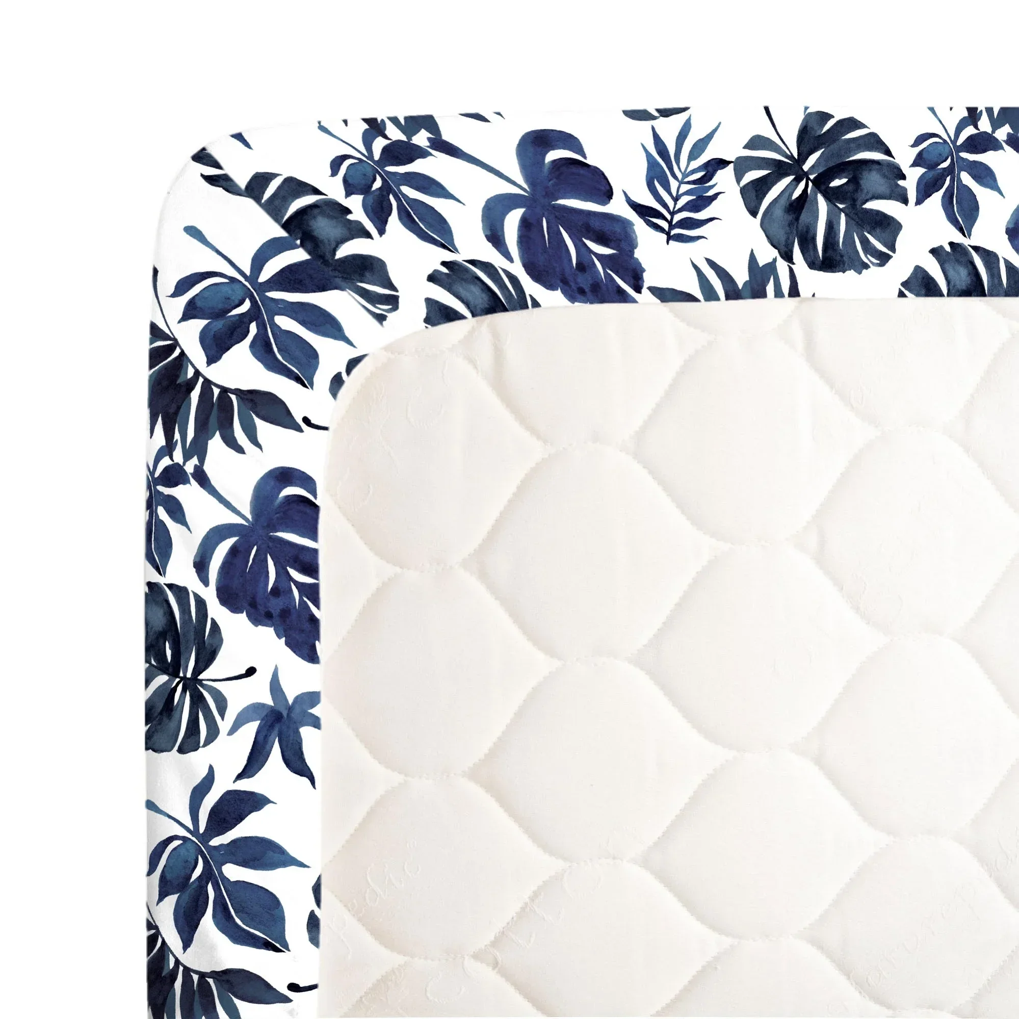 NoJo Super Soft Blue and White Palm Leaf Nursery Crib Fitted Sheet - Image 3
