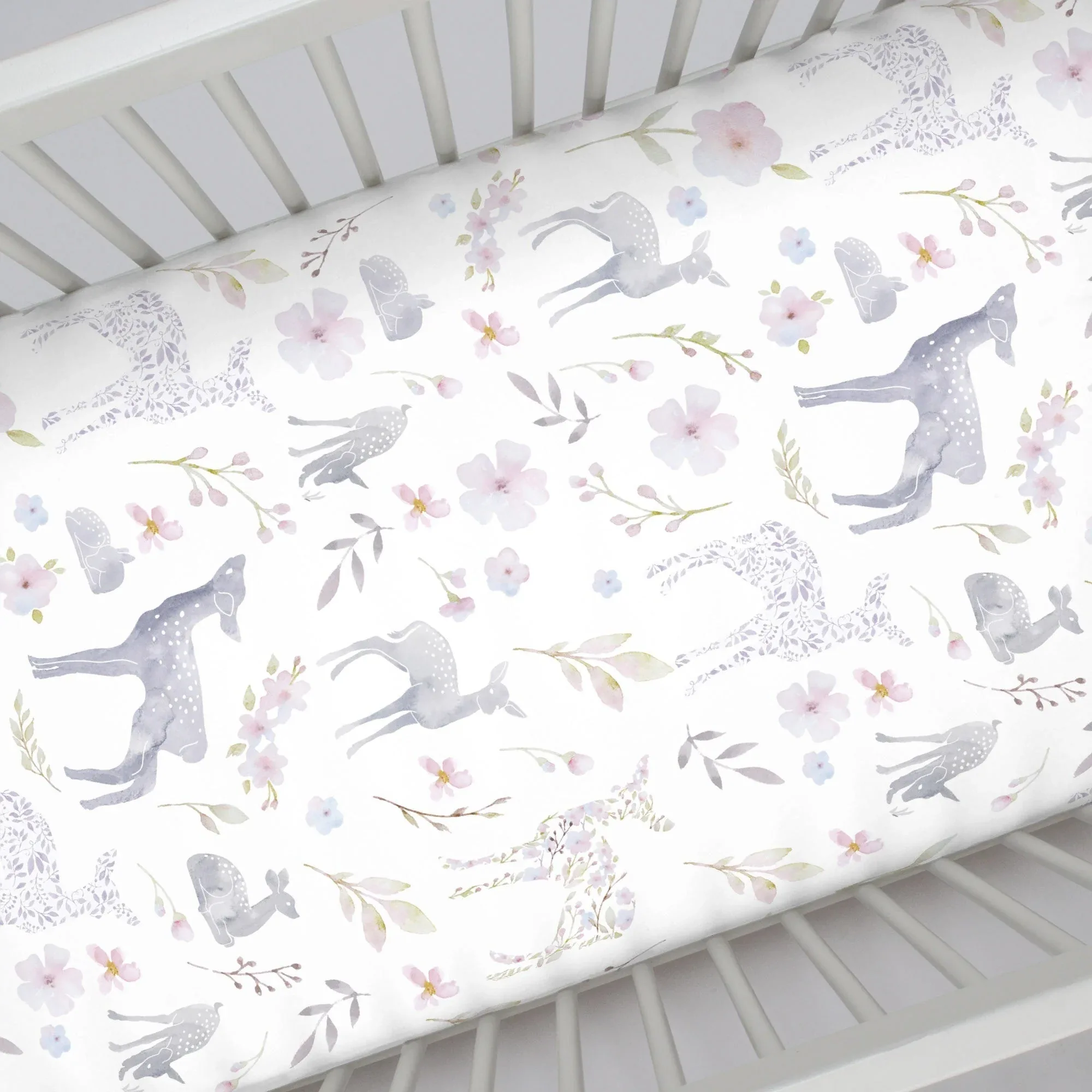 NoJo Super Soft Floral Deer Nursery Mini Crib Fitted Sheet - Image 3