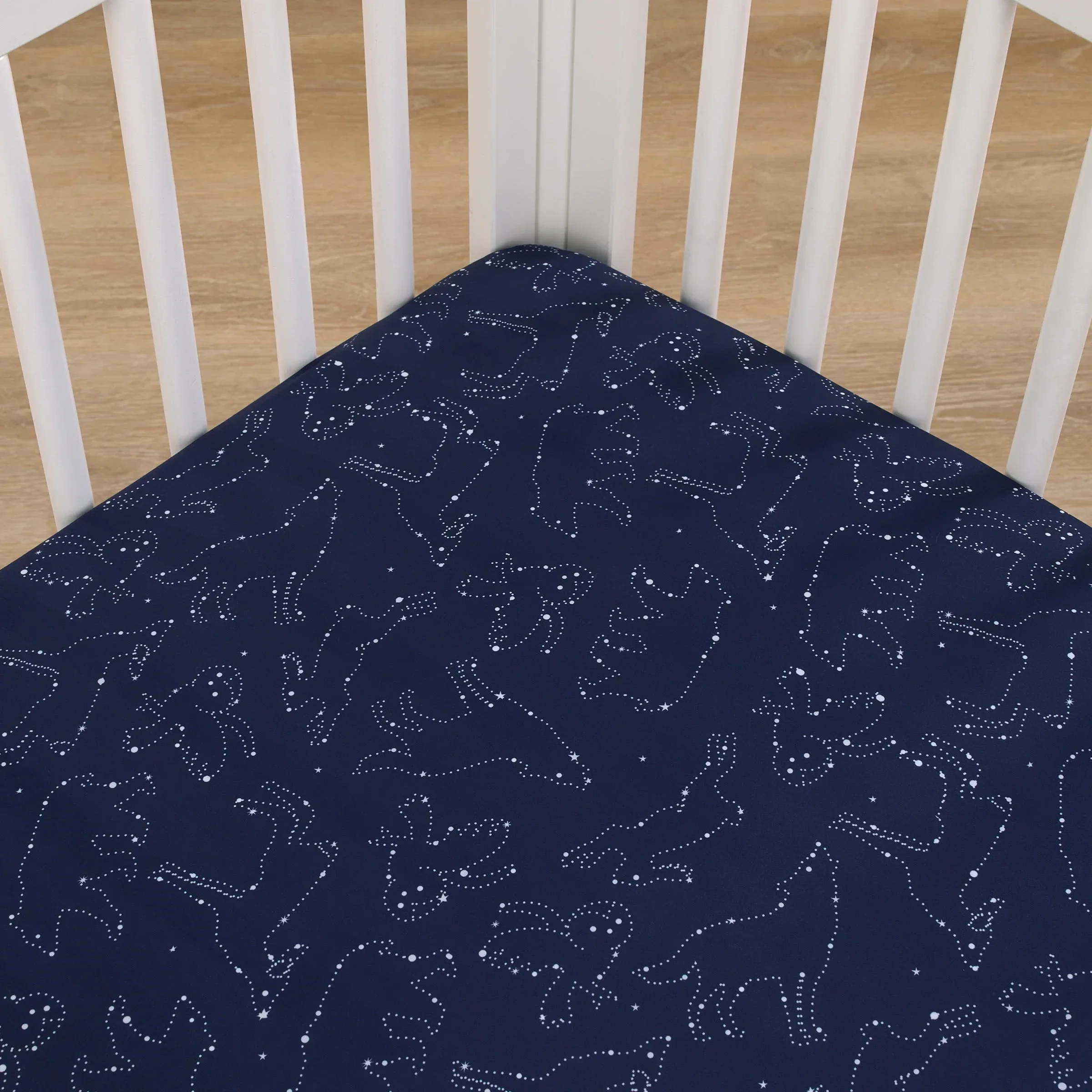 NoJo Super Soft Navy and White Cosmic Constellations Nursery Crib Fitted Sheet - Image 2