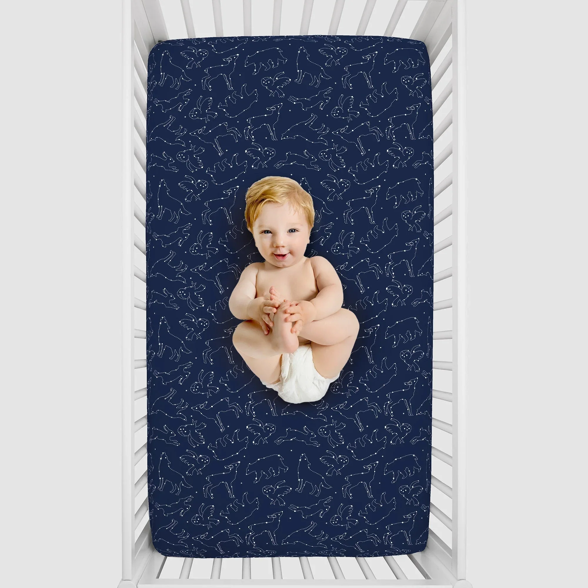 NoJo Super Soft Navy and White Cosmic Constellations Nursery Mini Crib Fitted Sheet - Image 3