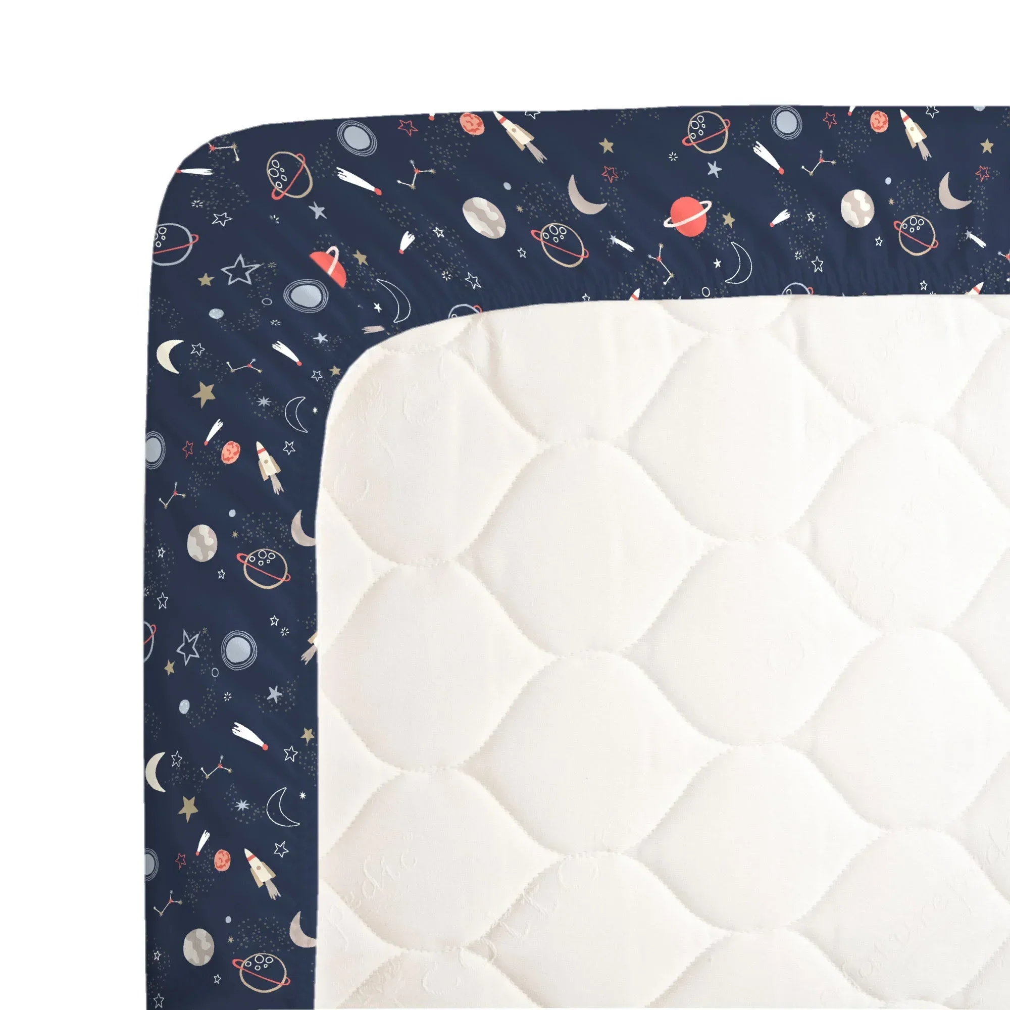 NoJo Super Soft Navy Cosmic Solar System Nursery Crib Fitted Sheet - Image 3