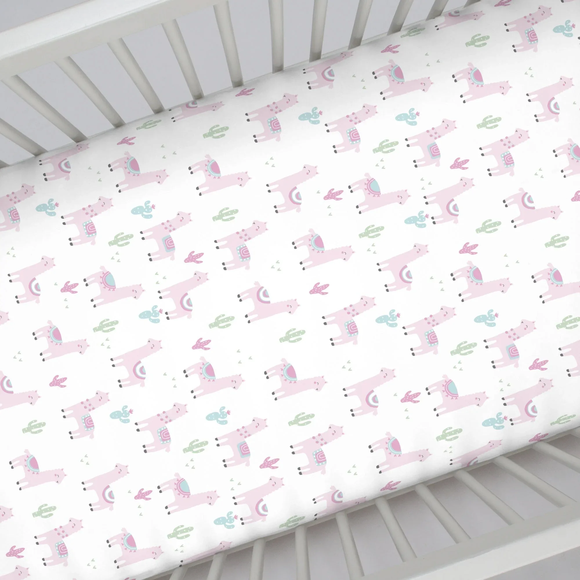 NoJo Super Soft Pink Llama Nursery Crib Fitted Sheet - Image 3