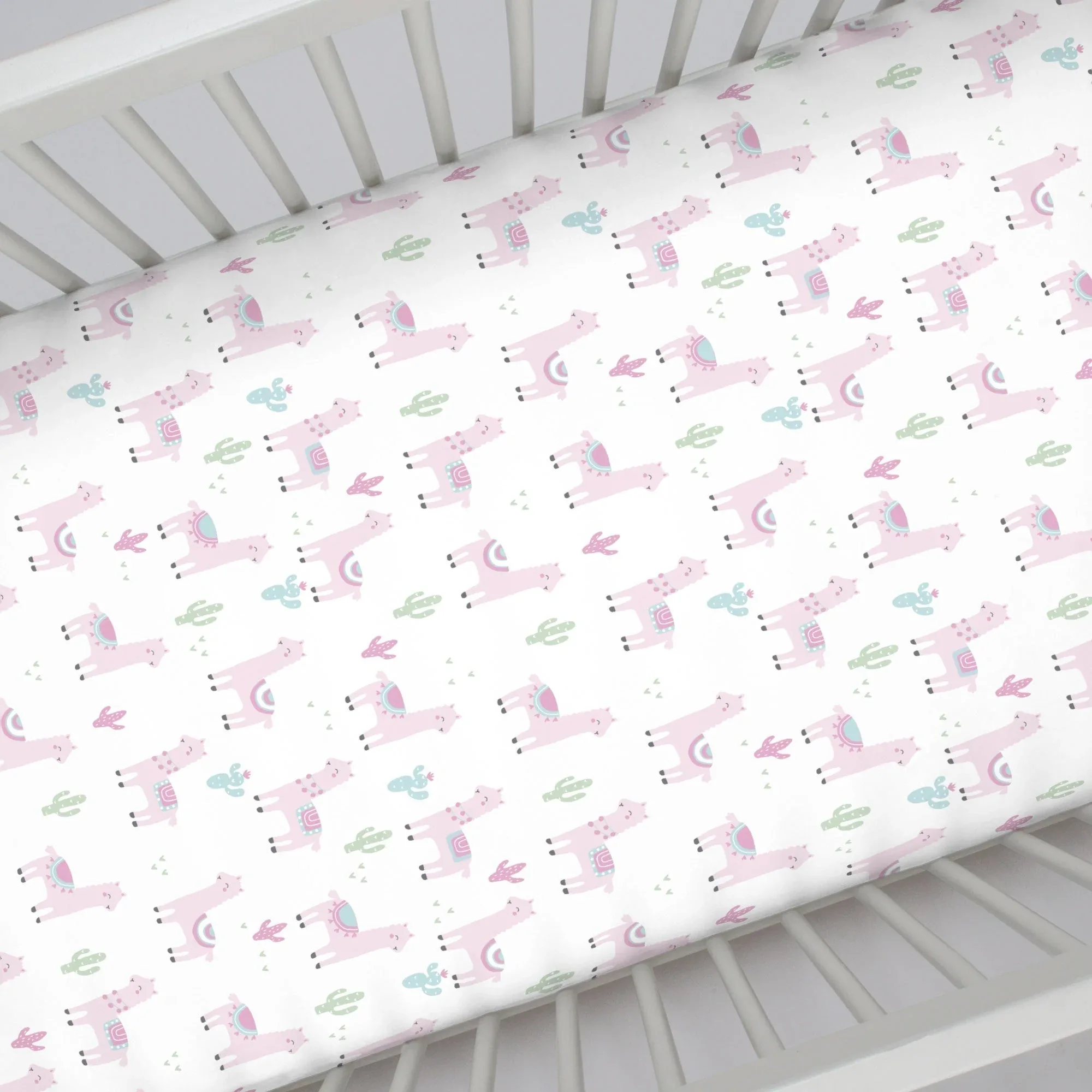 NoJo Super Soft Pink Llama Nursery Mini Crib Fitted Sheet - Image 3