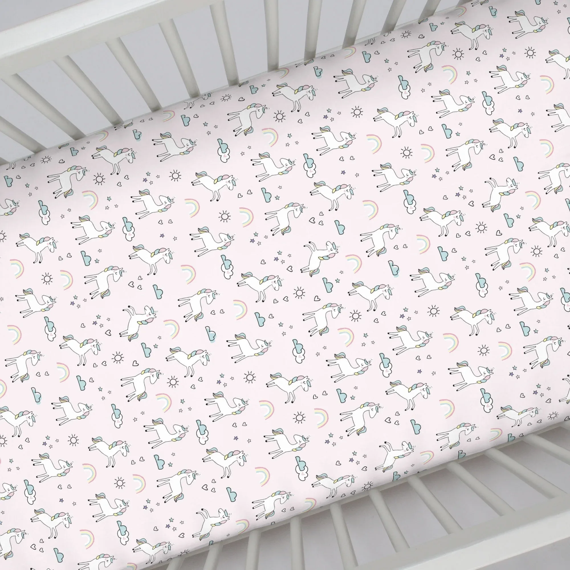 NoJo Super Soft Pink Unicorn Nursery Mini Crib Fitted Sheet - Image 3