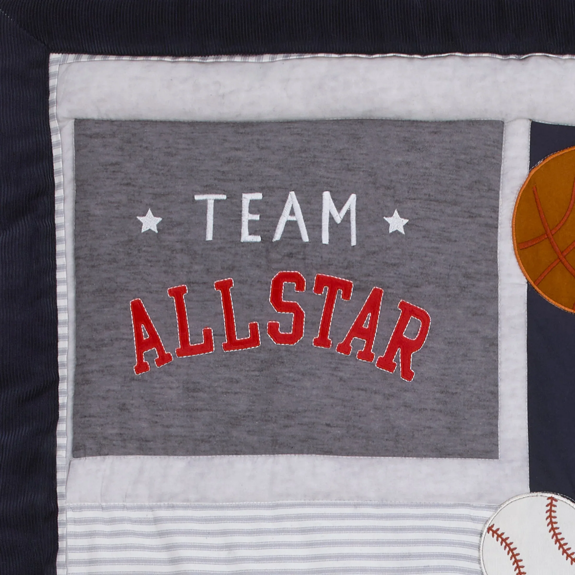 NoJo Team All Star Navy, Grey, and Light Blue, Football, Baseball, Soccer and Basketball, Fox, Raccoon and Hedgehog 4 Piece Nursery Crib Bedding Set - Comforter, 100% Cotton Fitted Crib Sheet, Crib Skirt and Storage Tote - Image 8