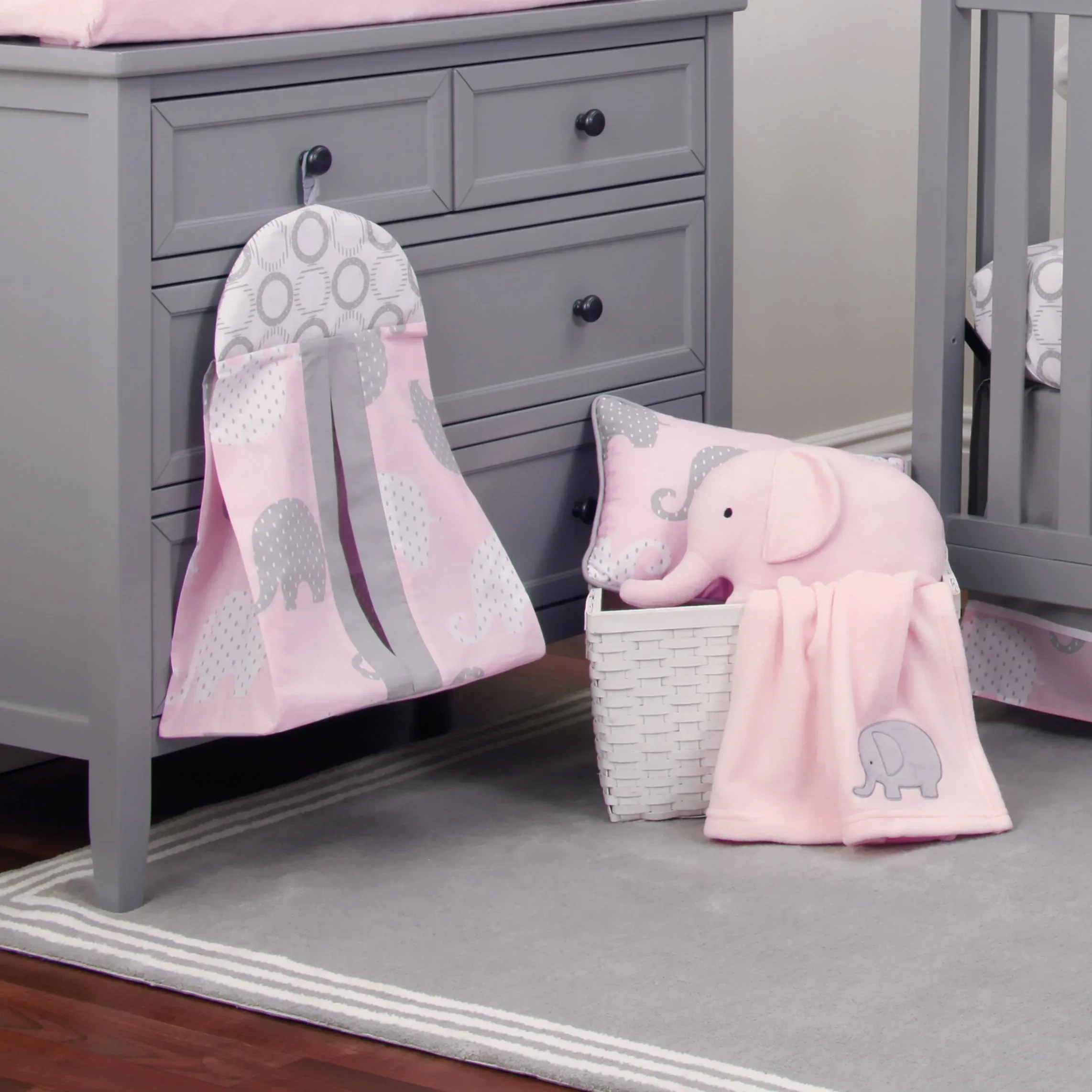 NoJo The Dreamer Pink and Grey Elephant 8 Piece Nursery Crib Bedding Set - Image 10