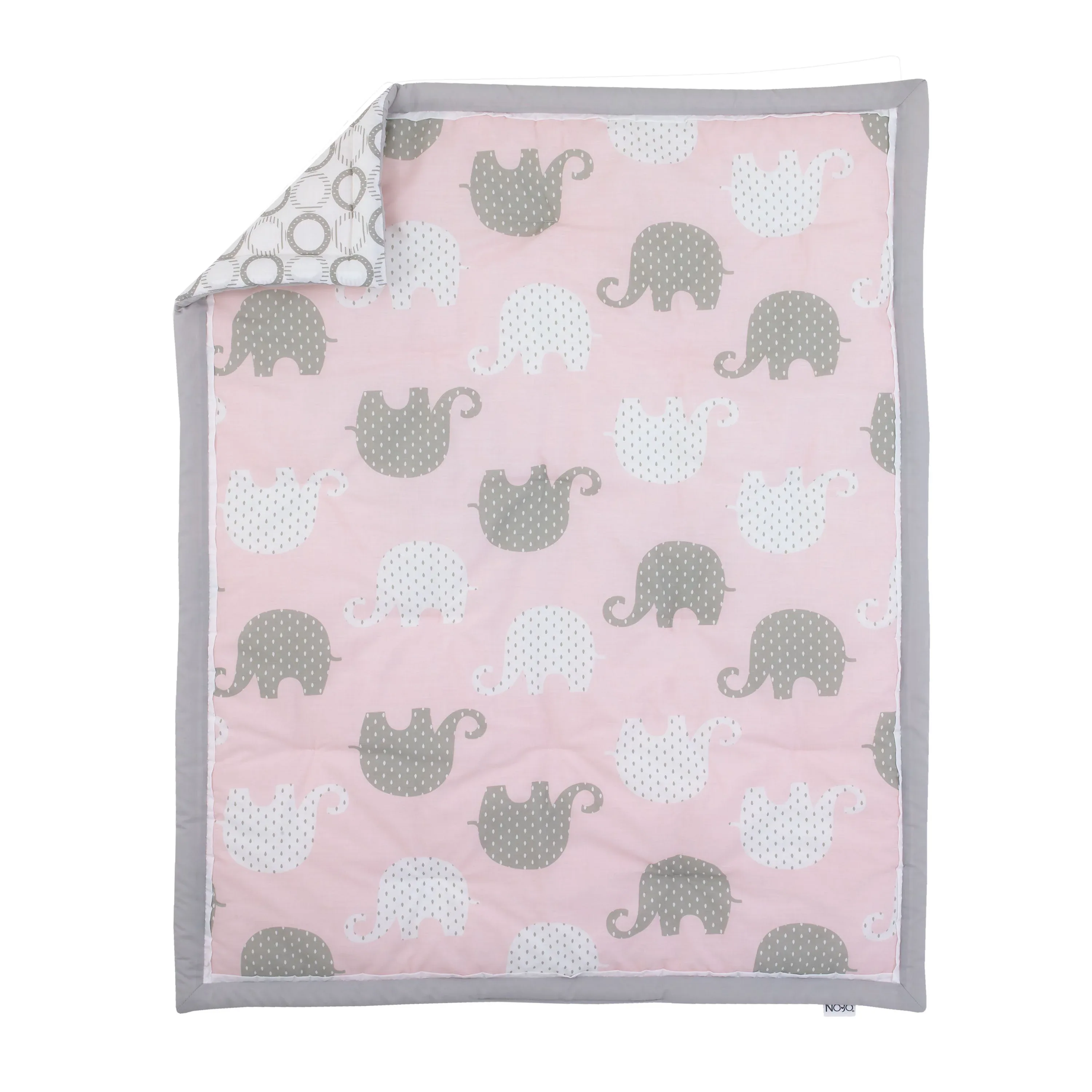 NoJo The Dreamer Pink and Grey Elephant 8 Piece Nursery Crib Bedding Set - Image 18