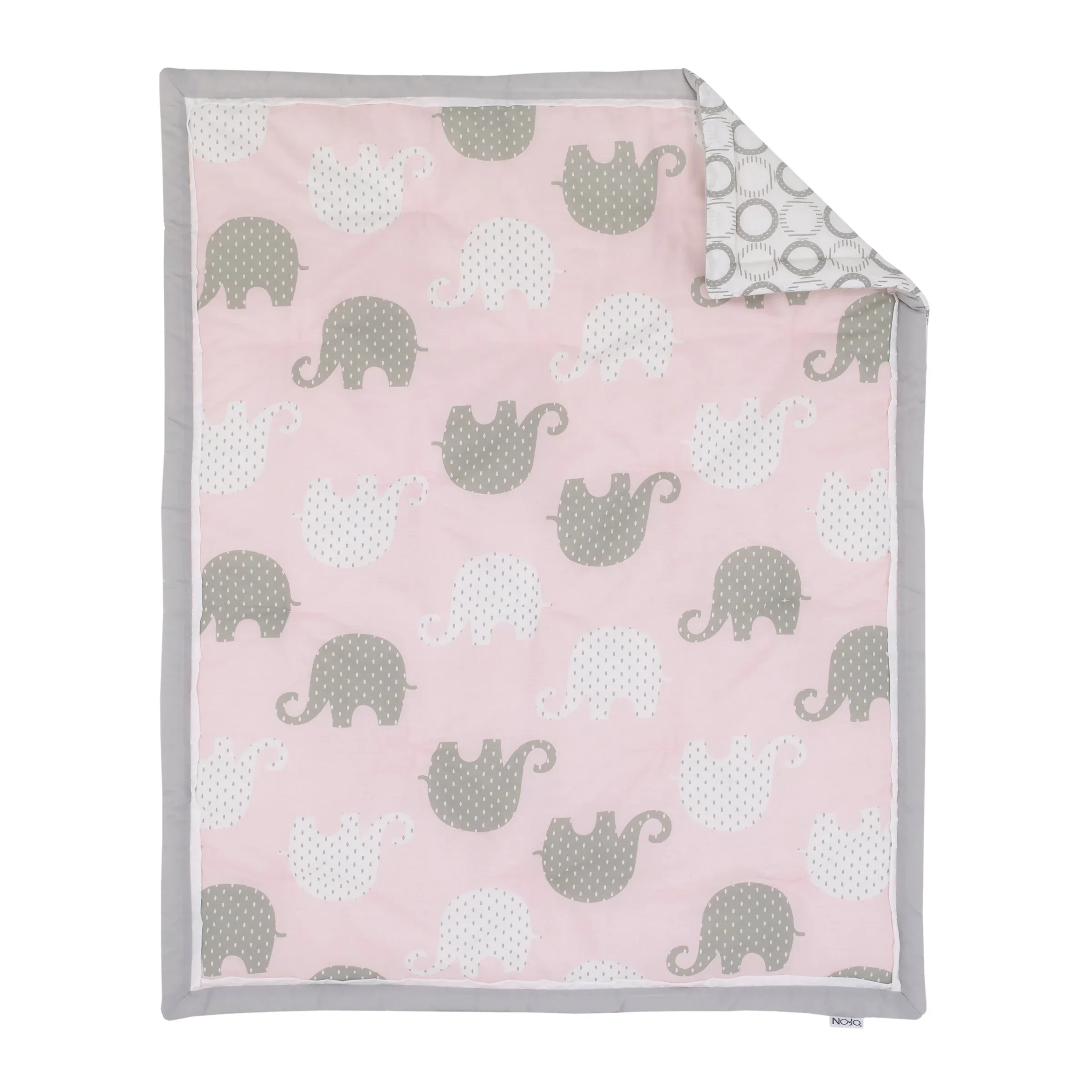 NoJo The Dreamer Pink and Grey Elephant 8 Piece Nursery Crib Bedding Set - Image 2