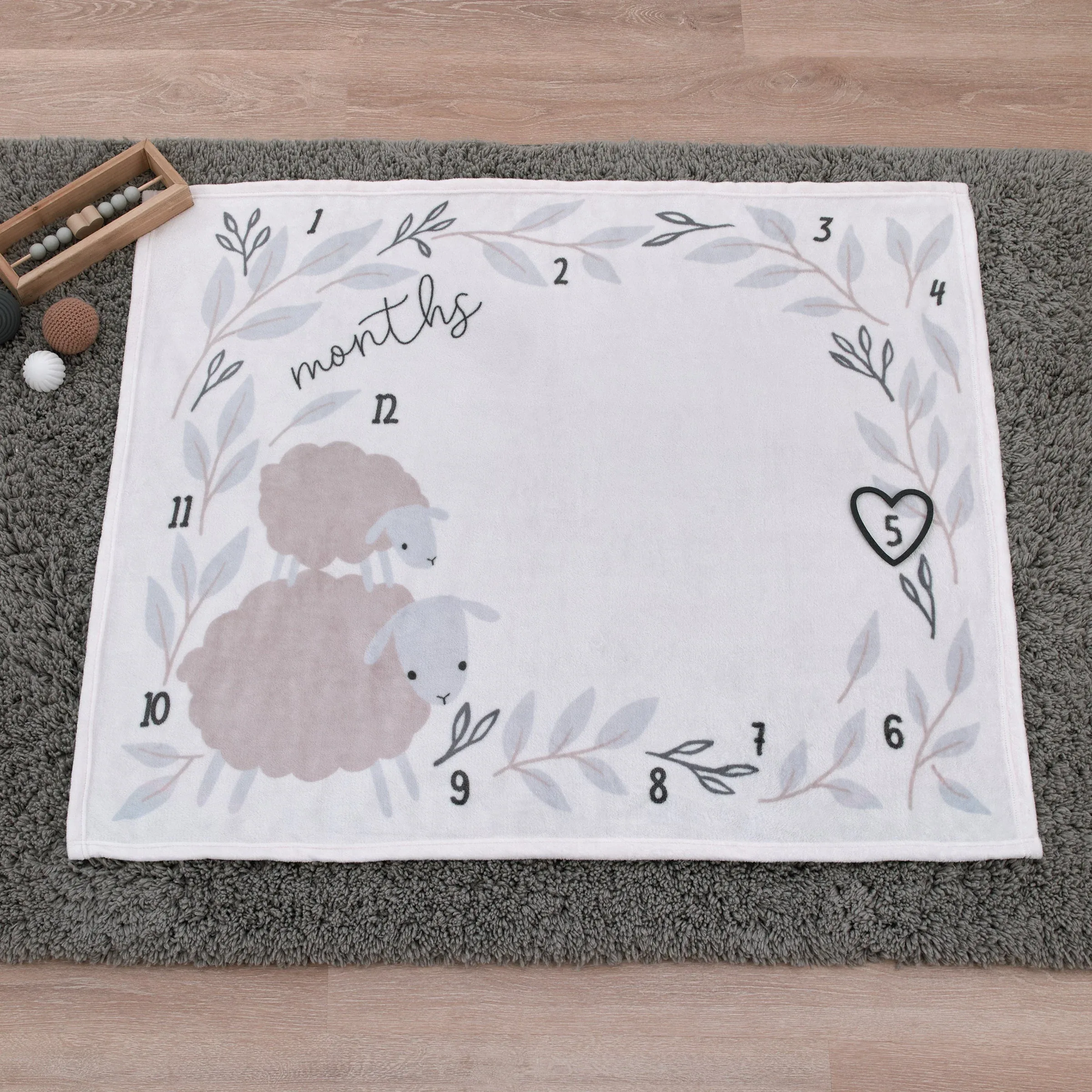 NoJo Together is Better White, Gray, and Taupe Mama and Baby Lamb Milestone Blanket - Image 4