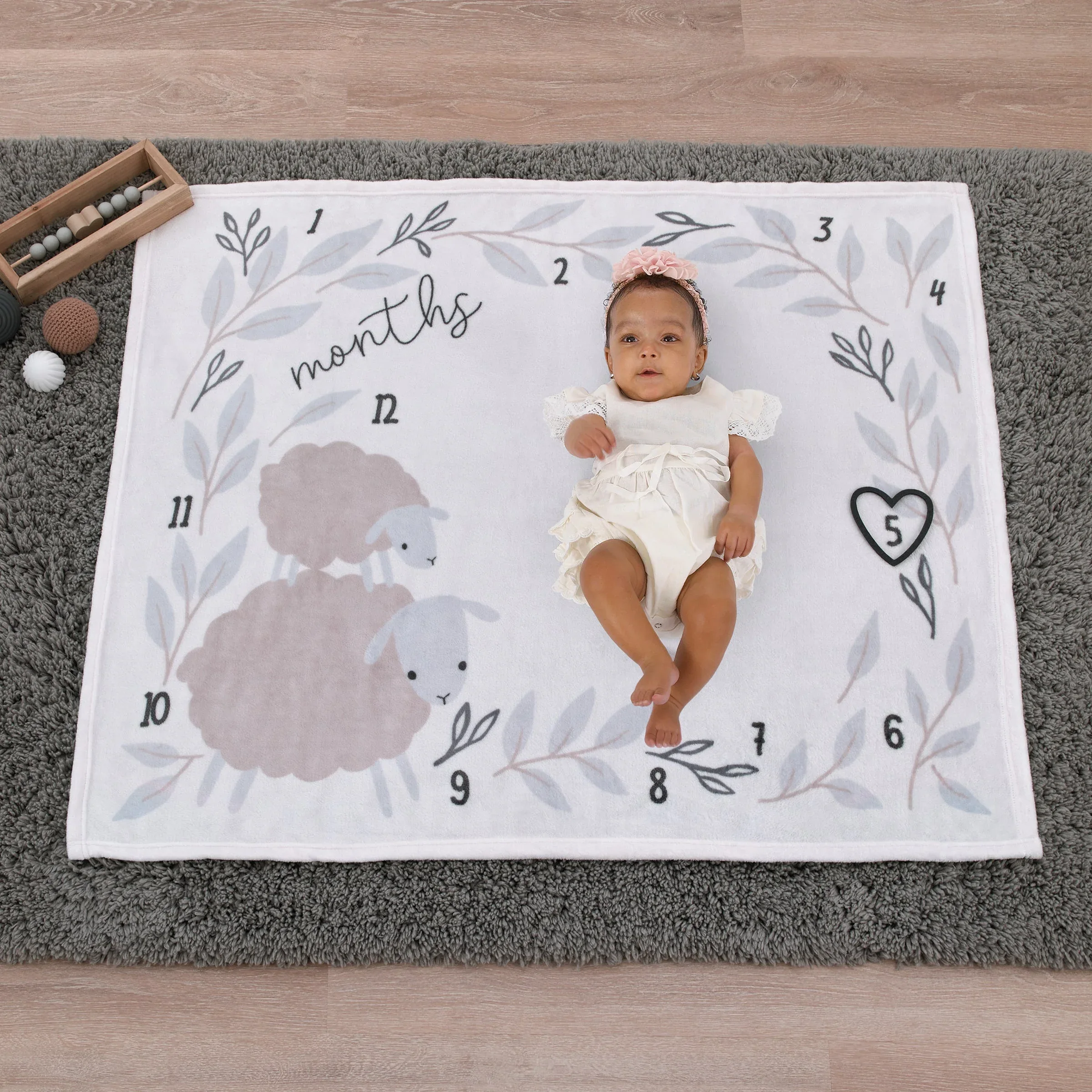 NoJo Together is Better White, Gray, and Taupe Mama and Baby Lamb Milestone Blanket - Image 5