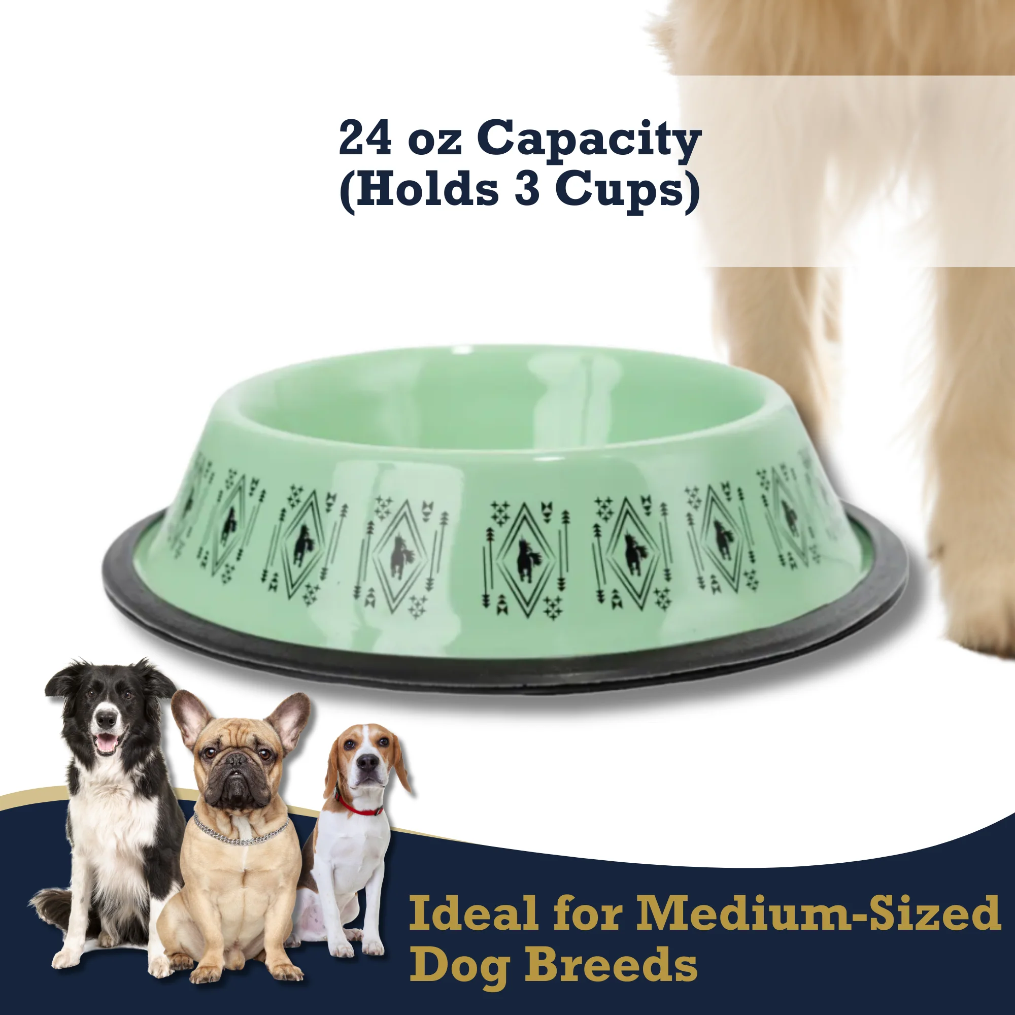 Non-Skid Boho Stainless Steel Dog Bowl – with Whimsical Unicorn Design, Silicone Base for Medium Dogs – 24oz - Image 4