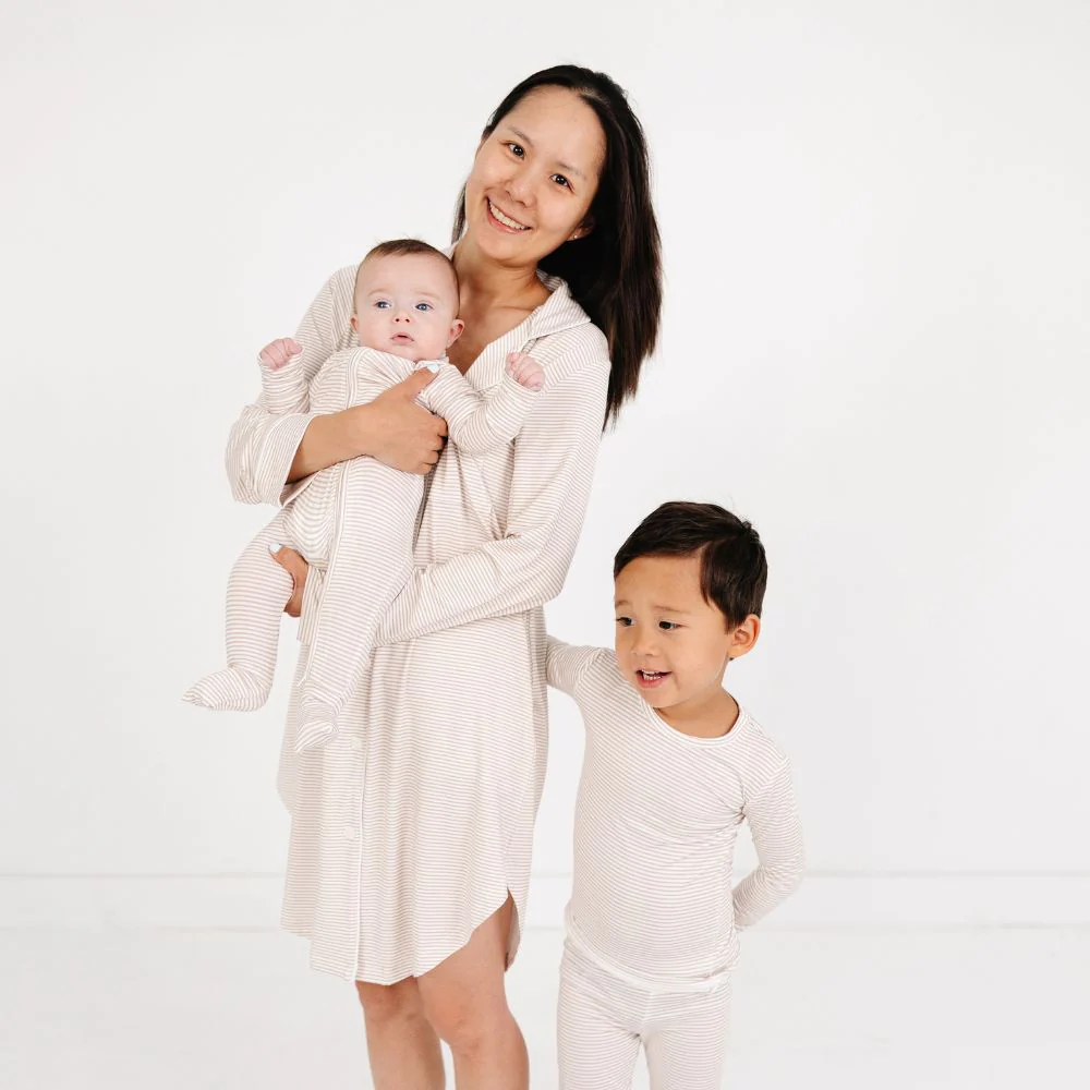 Oatmeal Stripe Bamboo Kids Pajama Set - Image 10