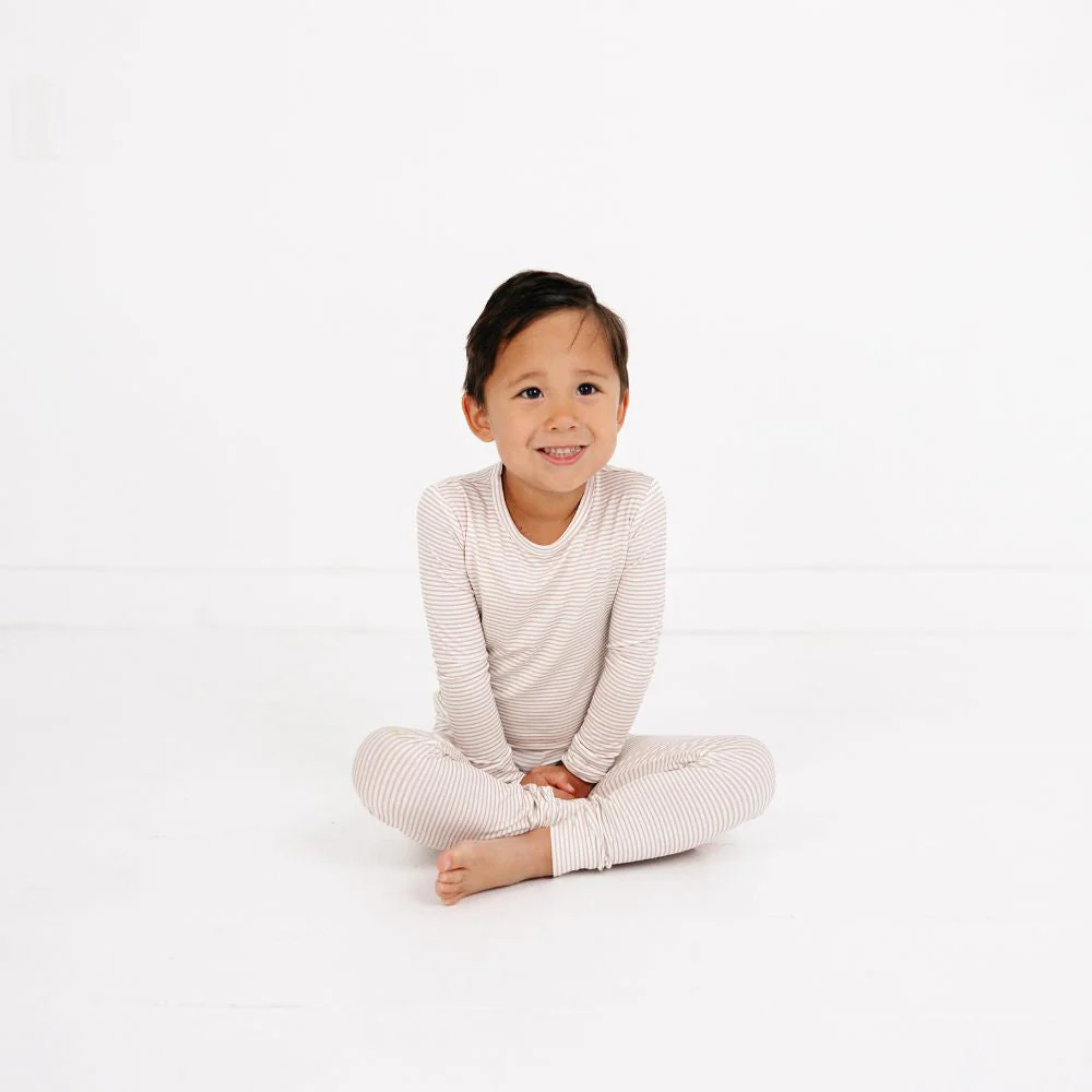 Oatmeal Stripe Bamboo Kids Pajama Set - Image 5