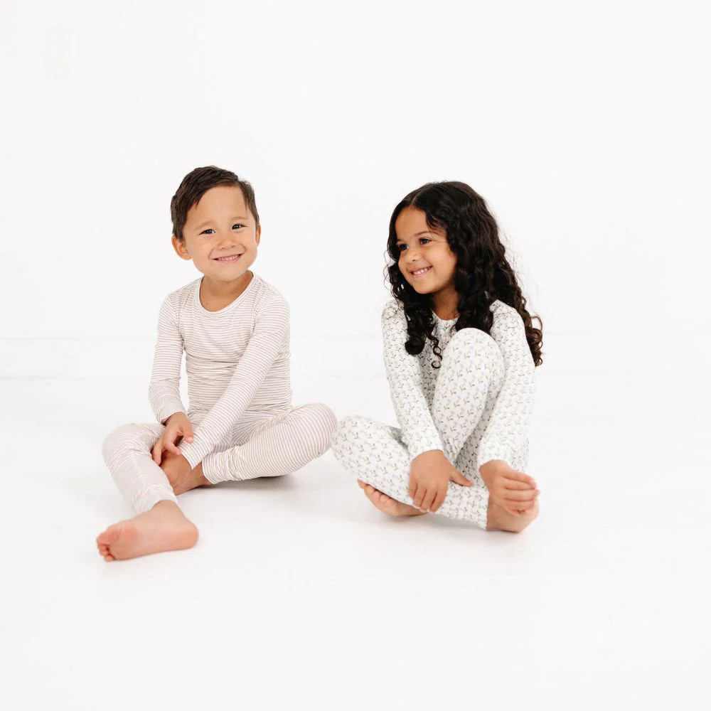 Oatmeal Stripe Bamboo Kids Pajama Set - Image 8