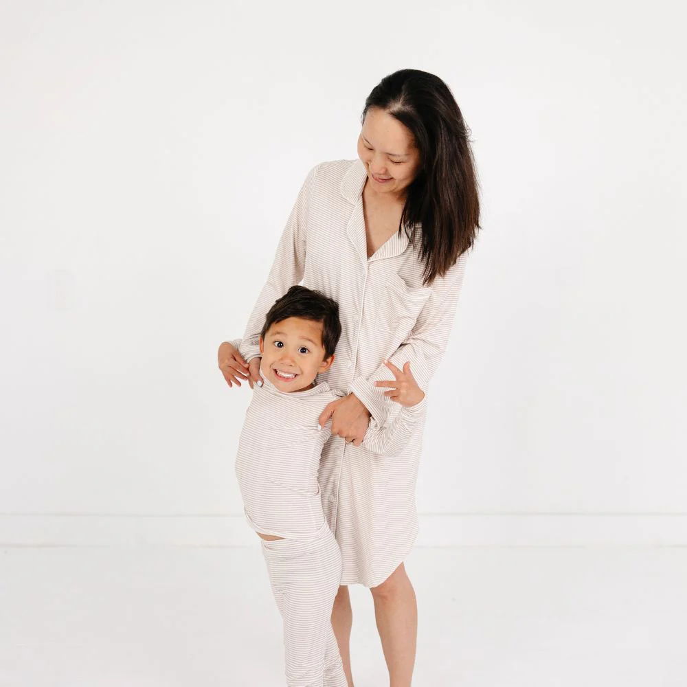 Oatmeal Stripe Bamboo Kids Pajama Set - Image 9