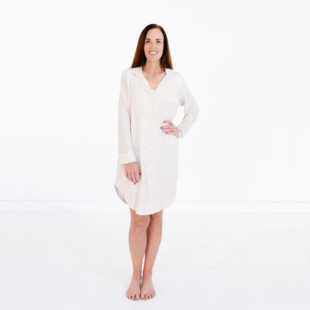 Oatmeal Stripe Bamboo Women's Sleepshirt - Image 3