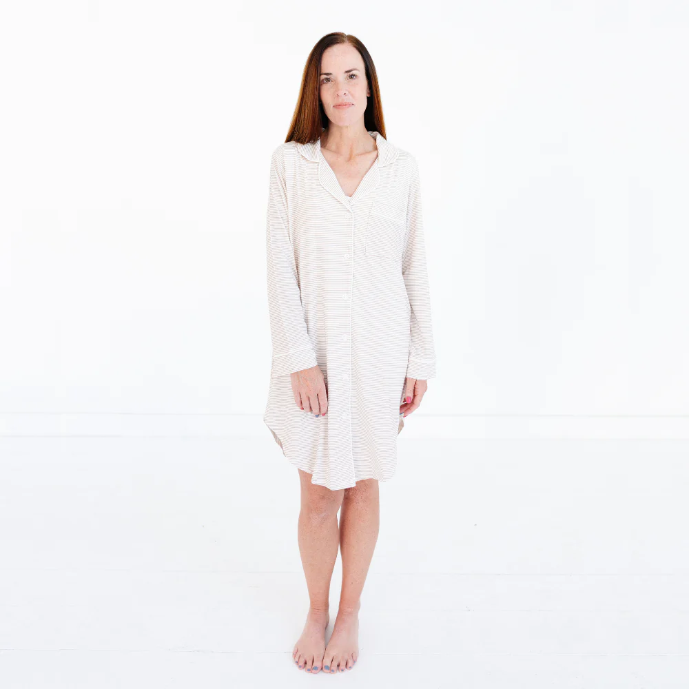 Oatmeal Stripe Bamboo Women's Sleepshirt - Image 5
