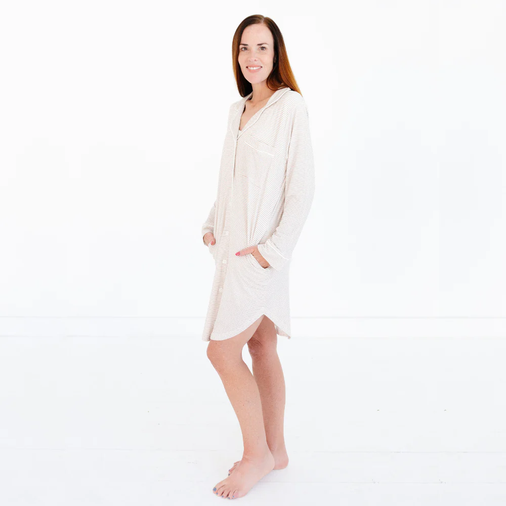 Oatmeal Stripe Bamboo Women's Sleepshirt - Image 6