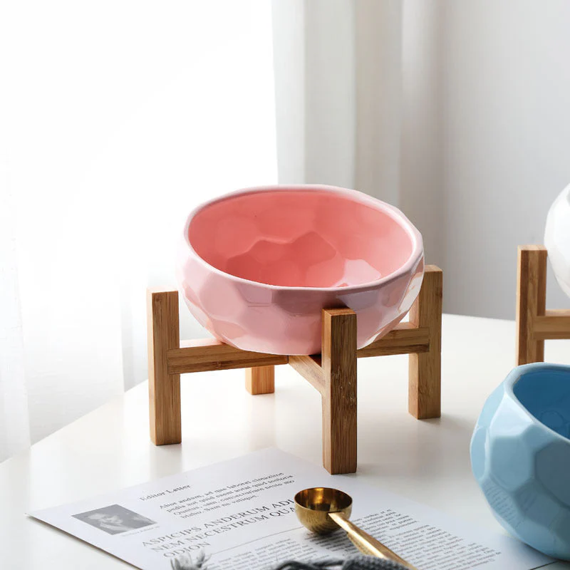 Oblique Mouth Wooden Stand Cat Bowl - Image 4