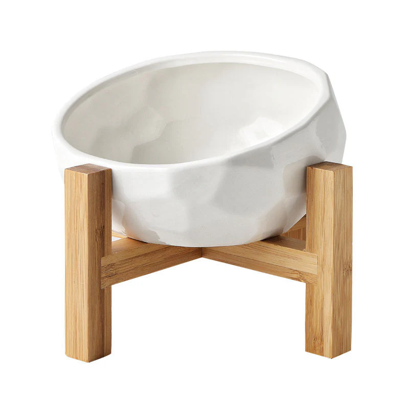 Oblique Mouth Wooden Stand Cat Bowl - Image 5