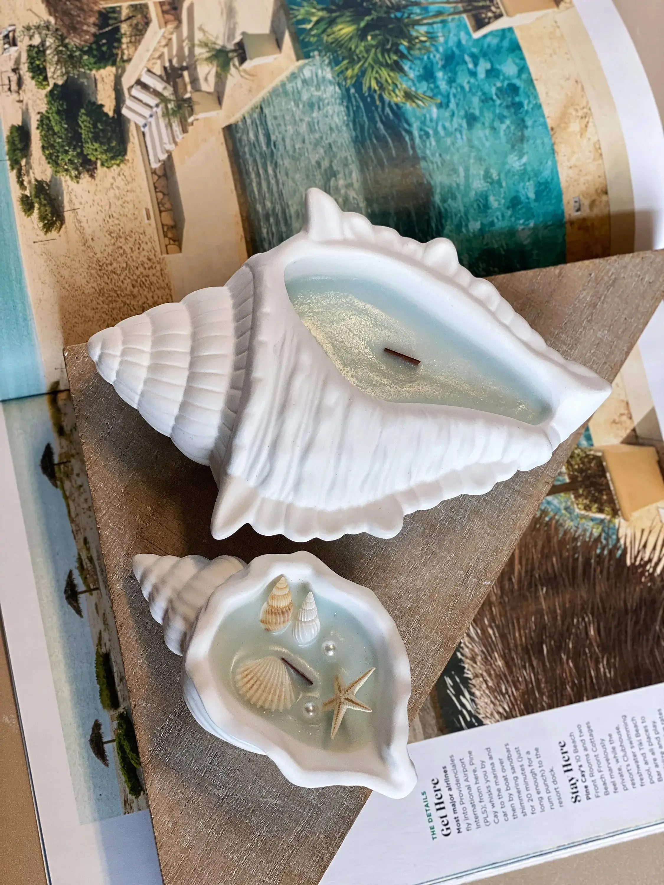 Ocean’s Whisper Candle in Jesmonite Shell – Coastal Calm at Home - Image 4