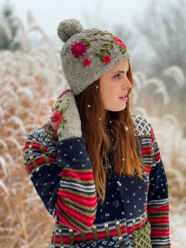 Olivia Wool Knit Embroidered Hat - Image 4
